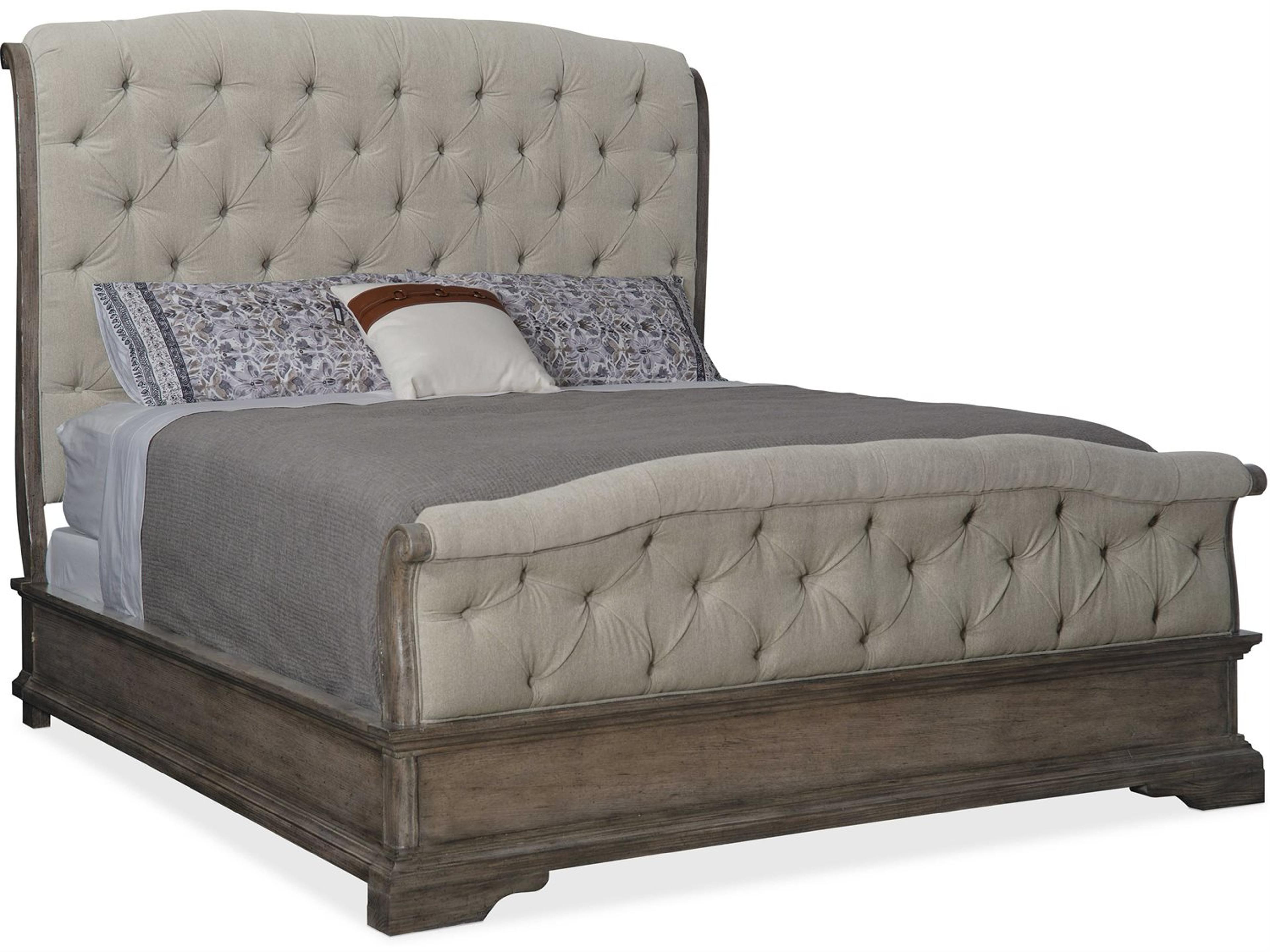 Woodlands Lenox Taupe Wood Beige Hardwood Upholstered Queen Platform Bed