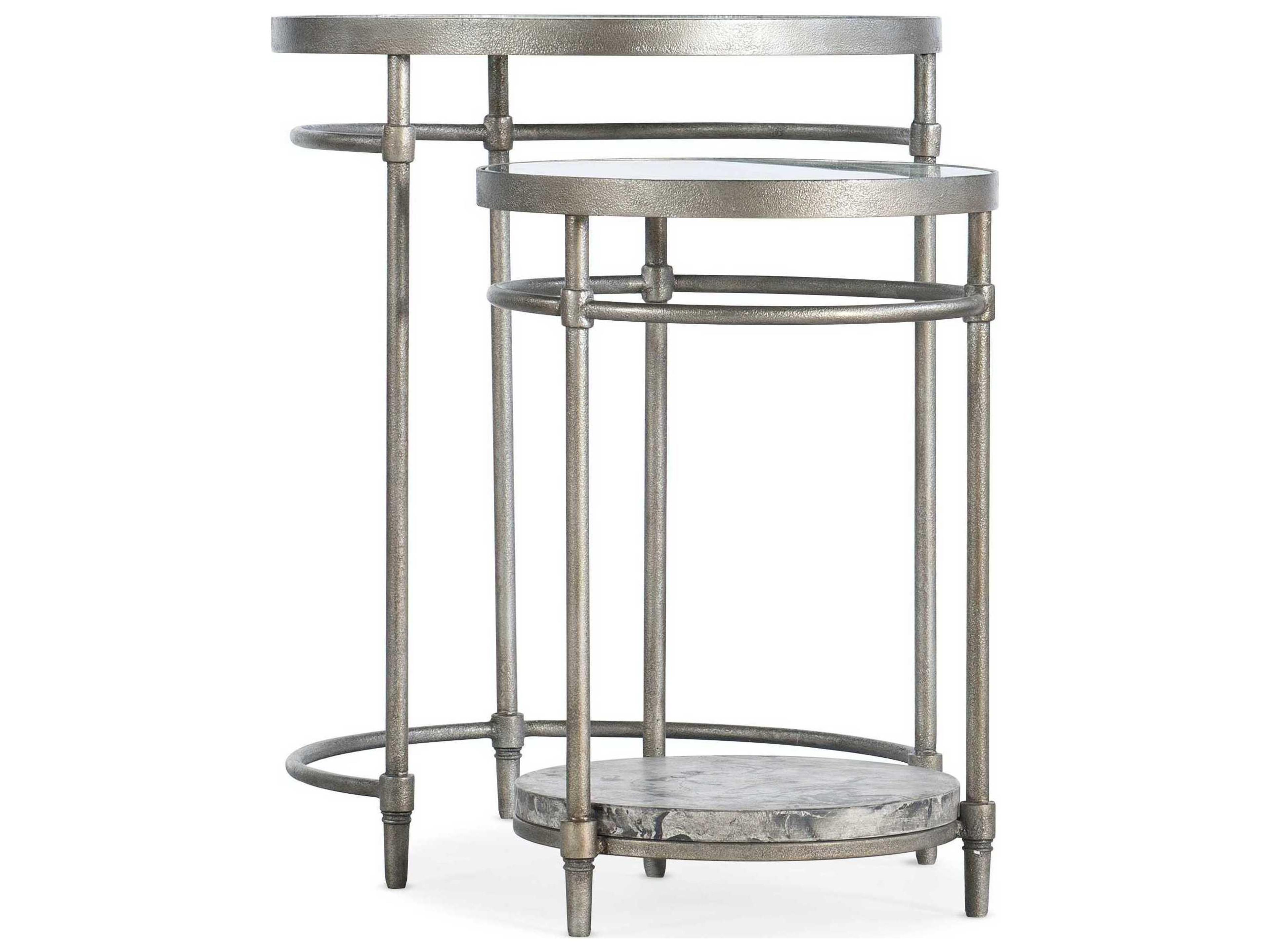 5889-80 Modern Industrial Nesting Tables with Glass Tops and Champagne Finish