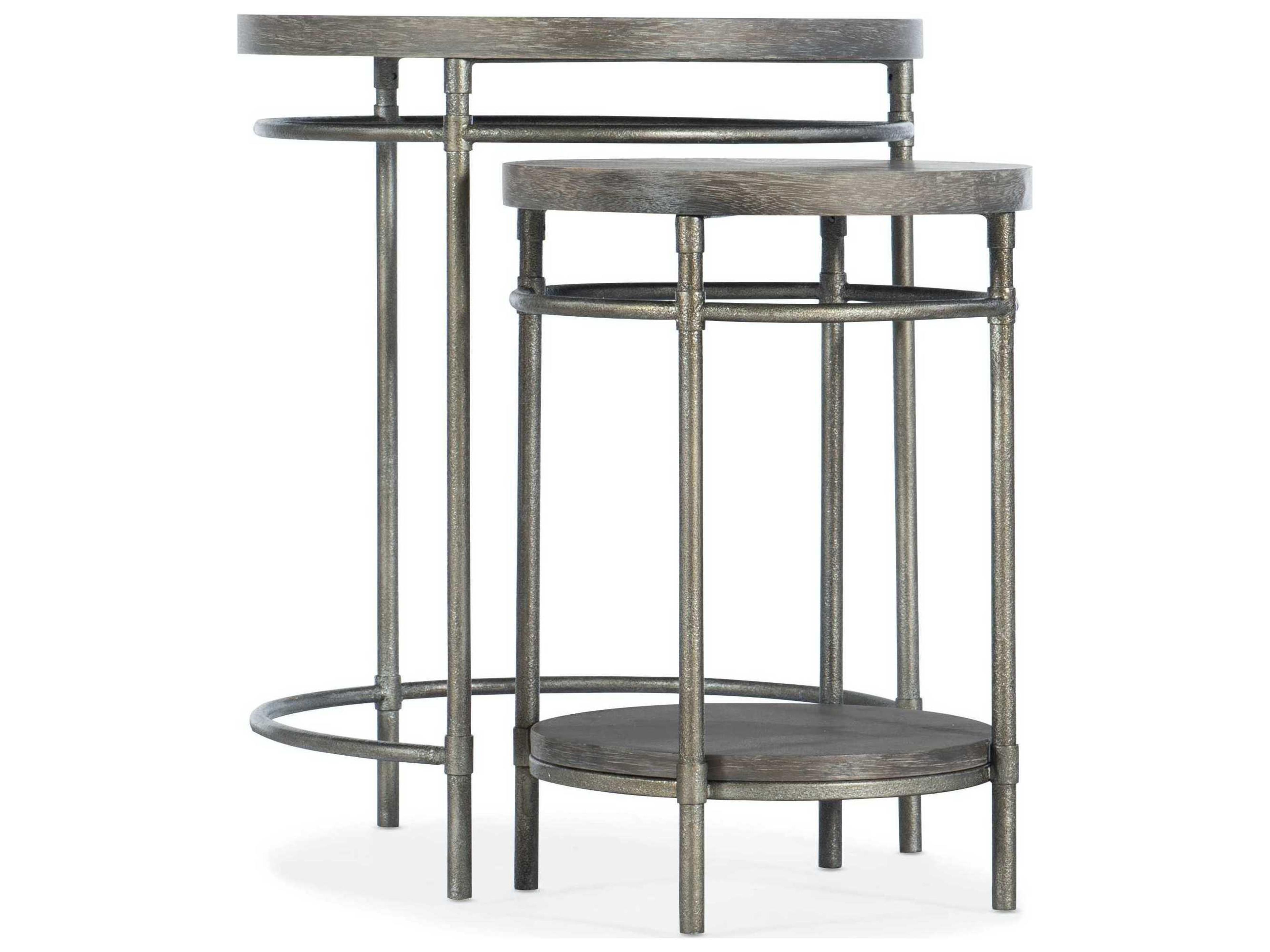 Commerce and Market Round Nesting Tables in Natural Wood and Golden Brown