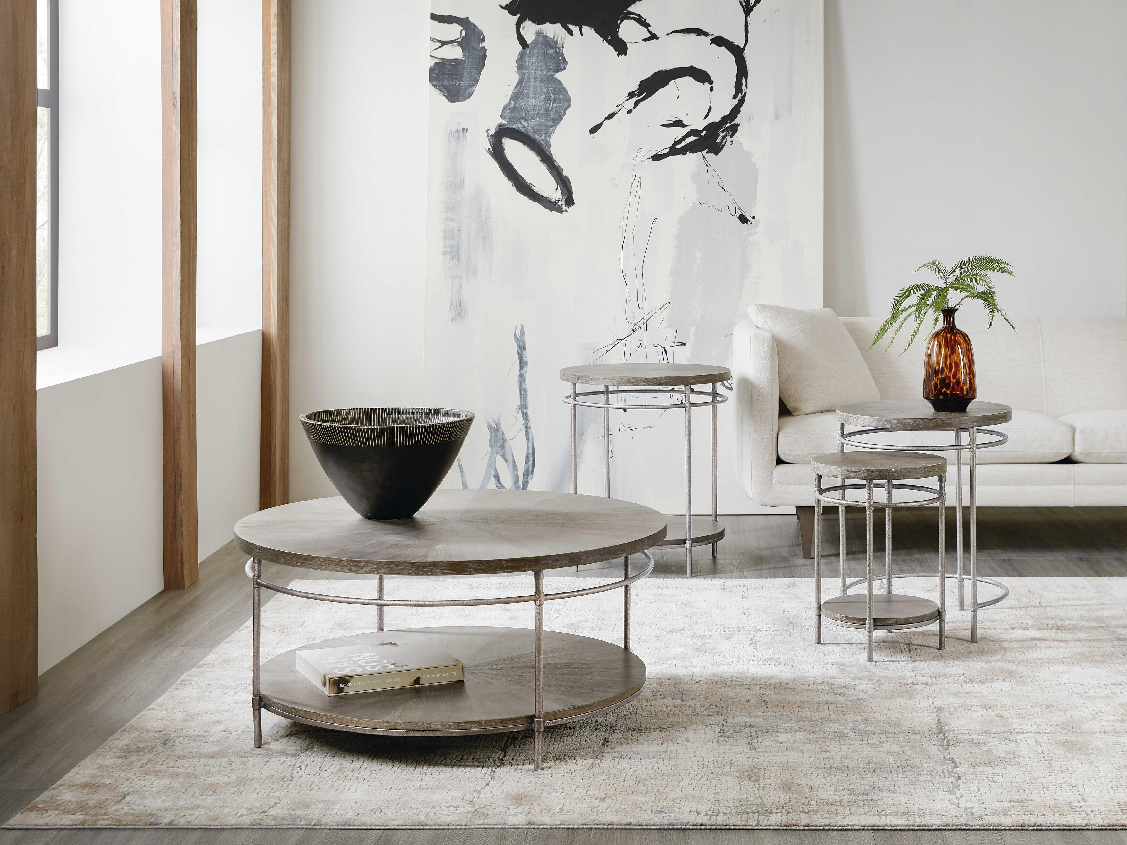 Luxecor Nesting Round Wood Natural Golden Brown End Table