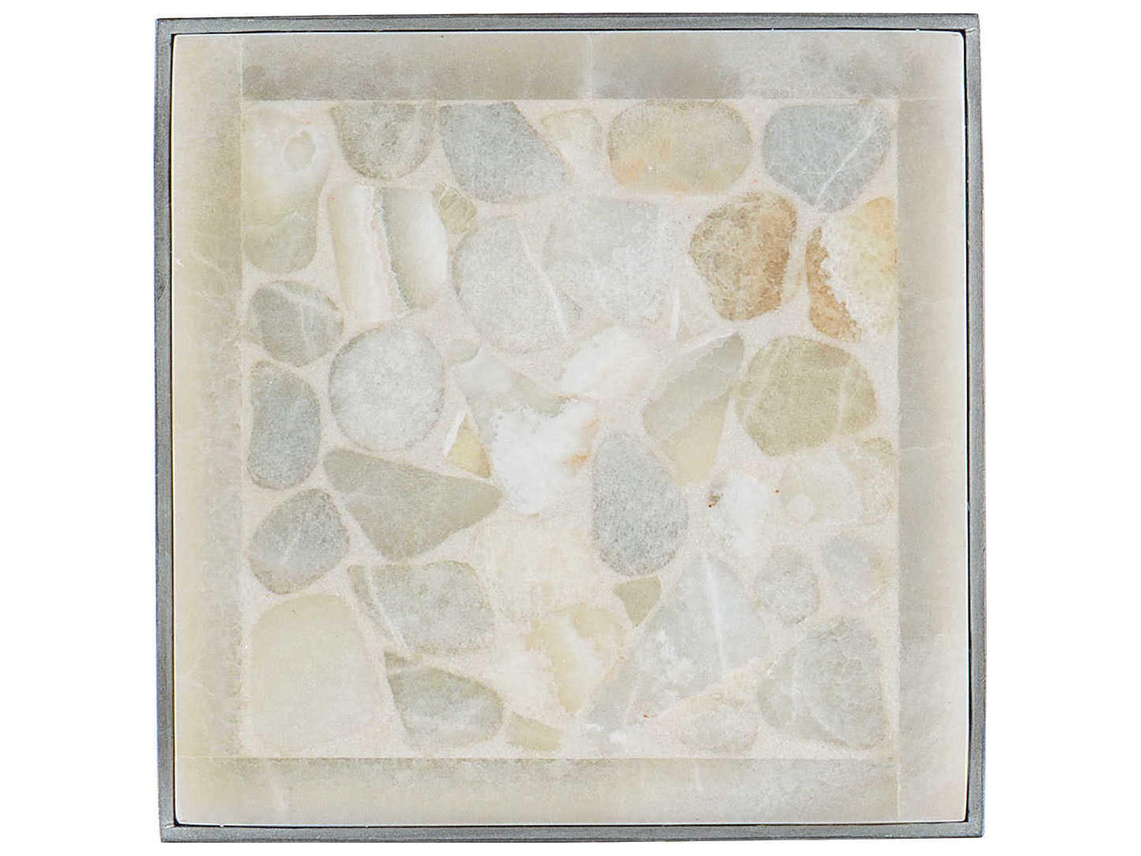 Hooker Furniture Melange Marin Square Stone Tumbles White Onyx Pewter End Table