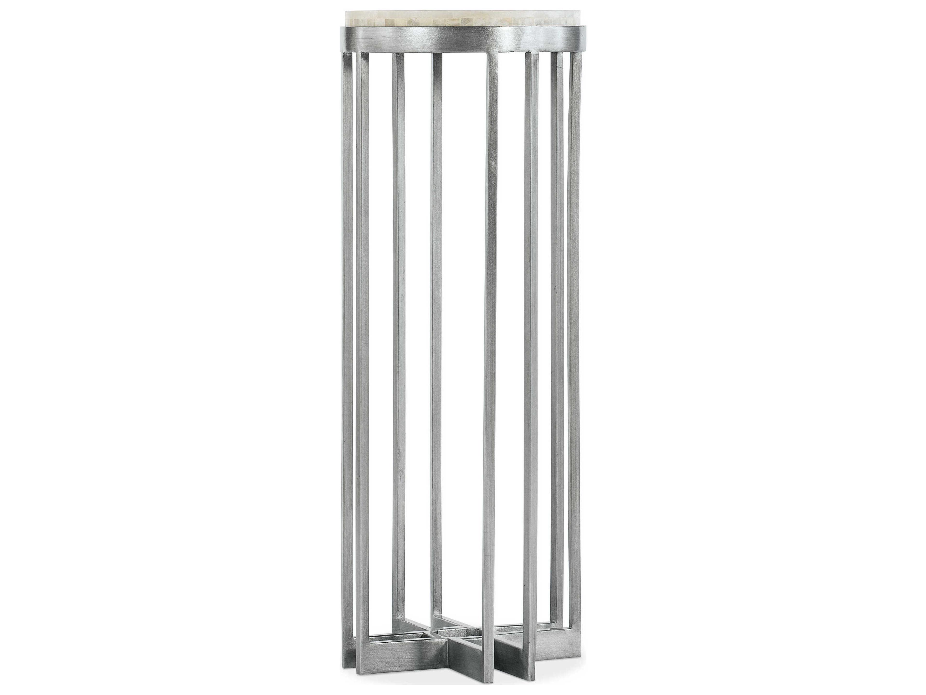 Melange Marin Round Stone Tumbles White Onyx Pewter End Table