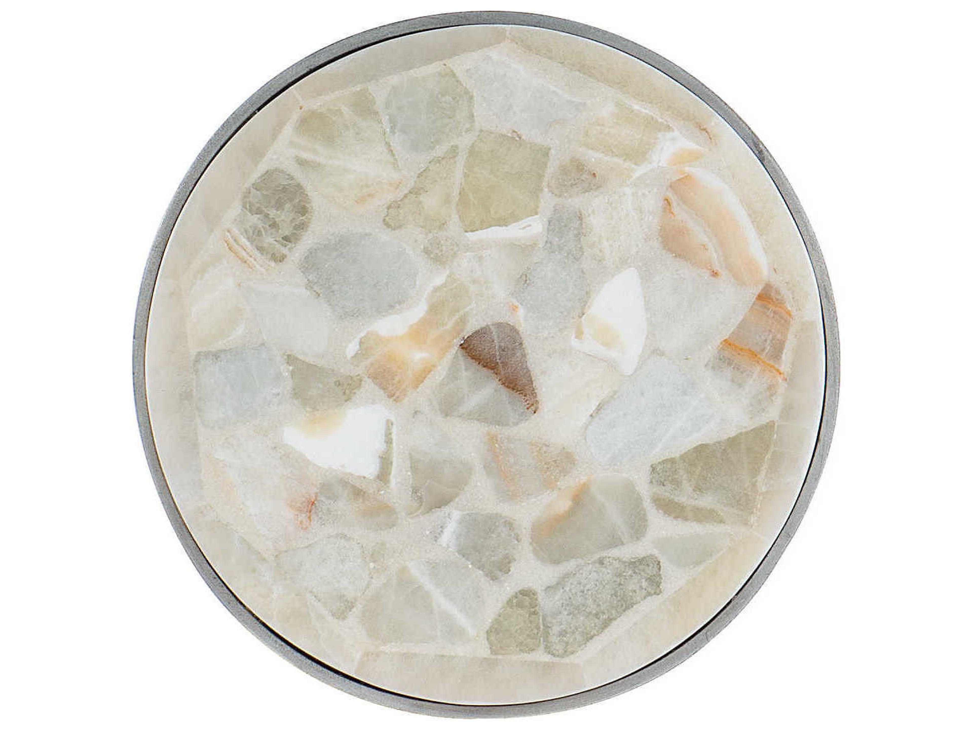 Hooker Furniture Melange Marin Round Stone Tumbles White Onyx Pewter End Table