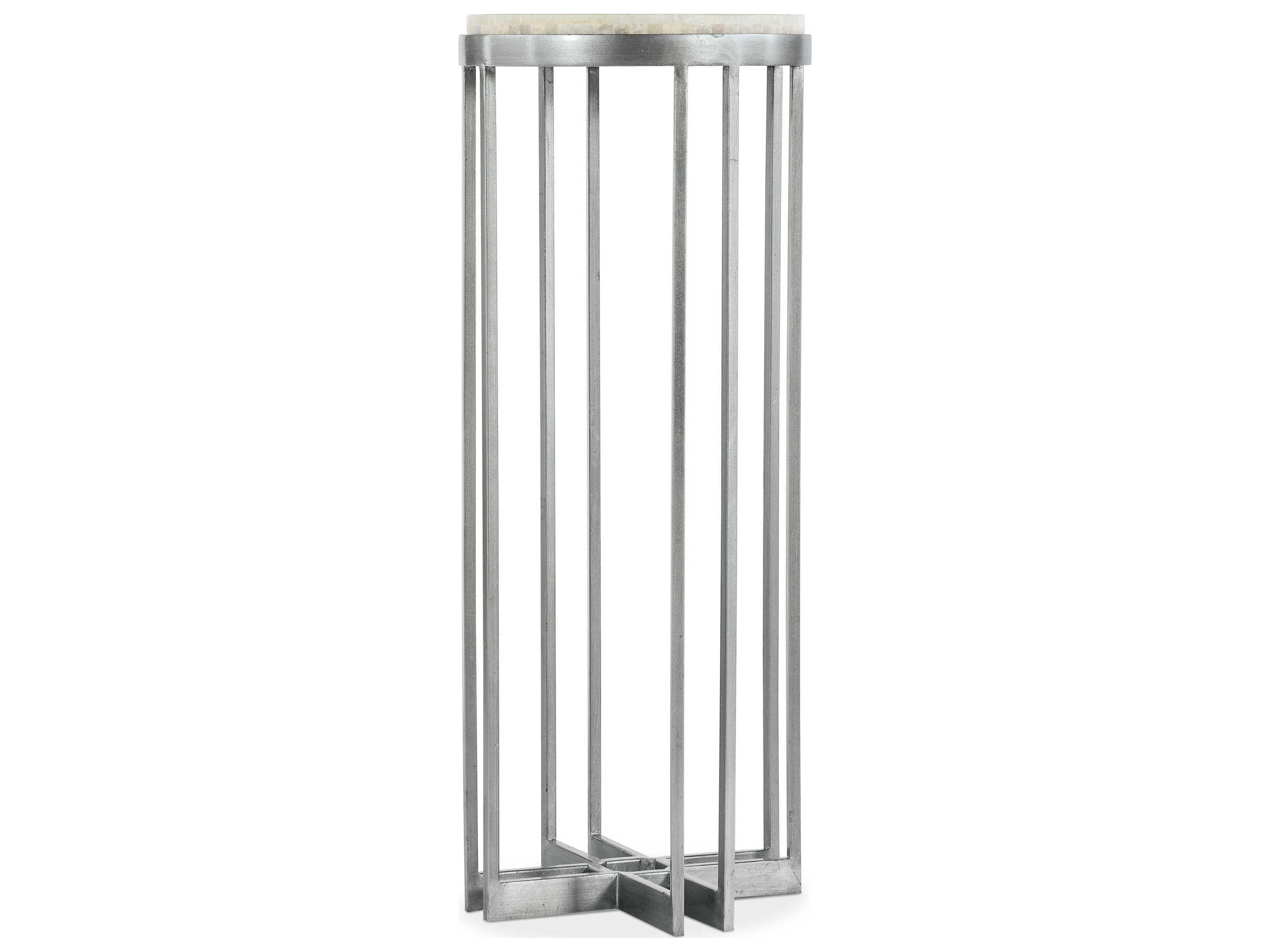 Hooker Furniture Melange Marin Round Stone Tumbles White Onyx Pewter End Table