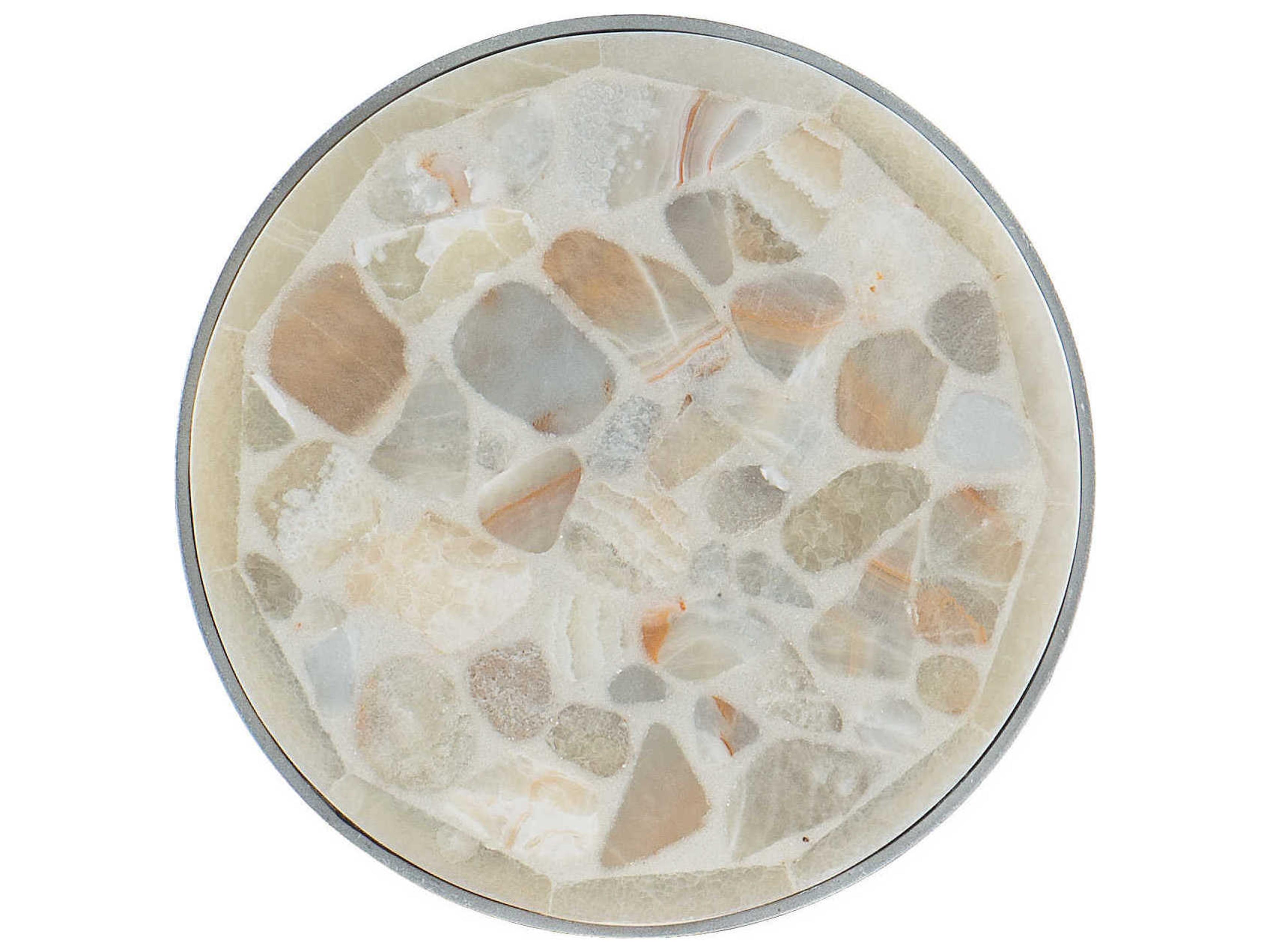 Hooker Furniture Melange Marin Round Stone Tumbles White Onyx Pewter End Table