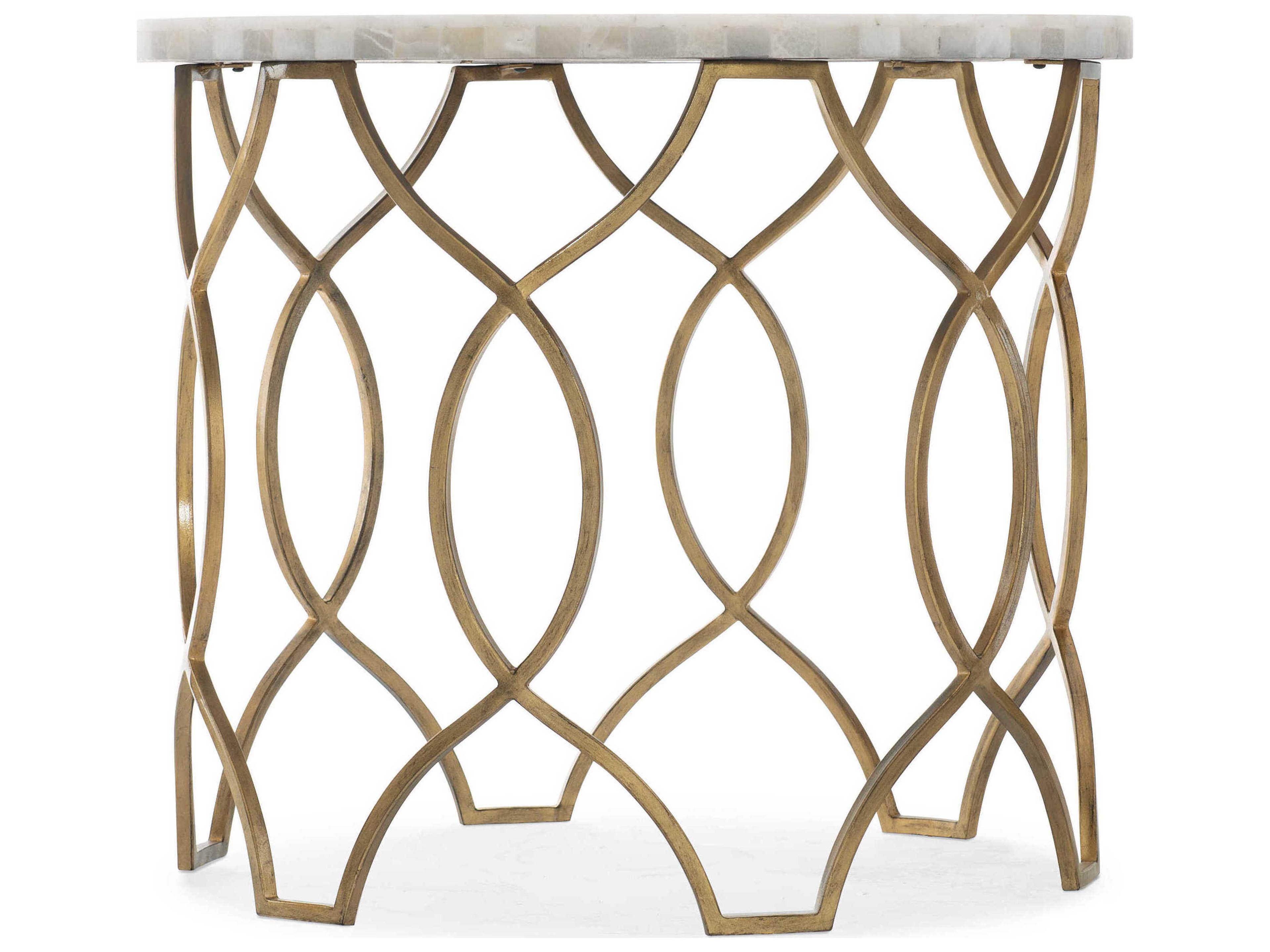 Melange Corrina Round Stone White Onyx Gold End Table