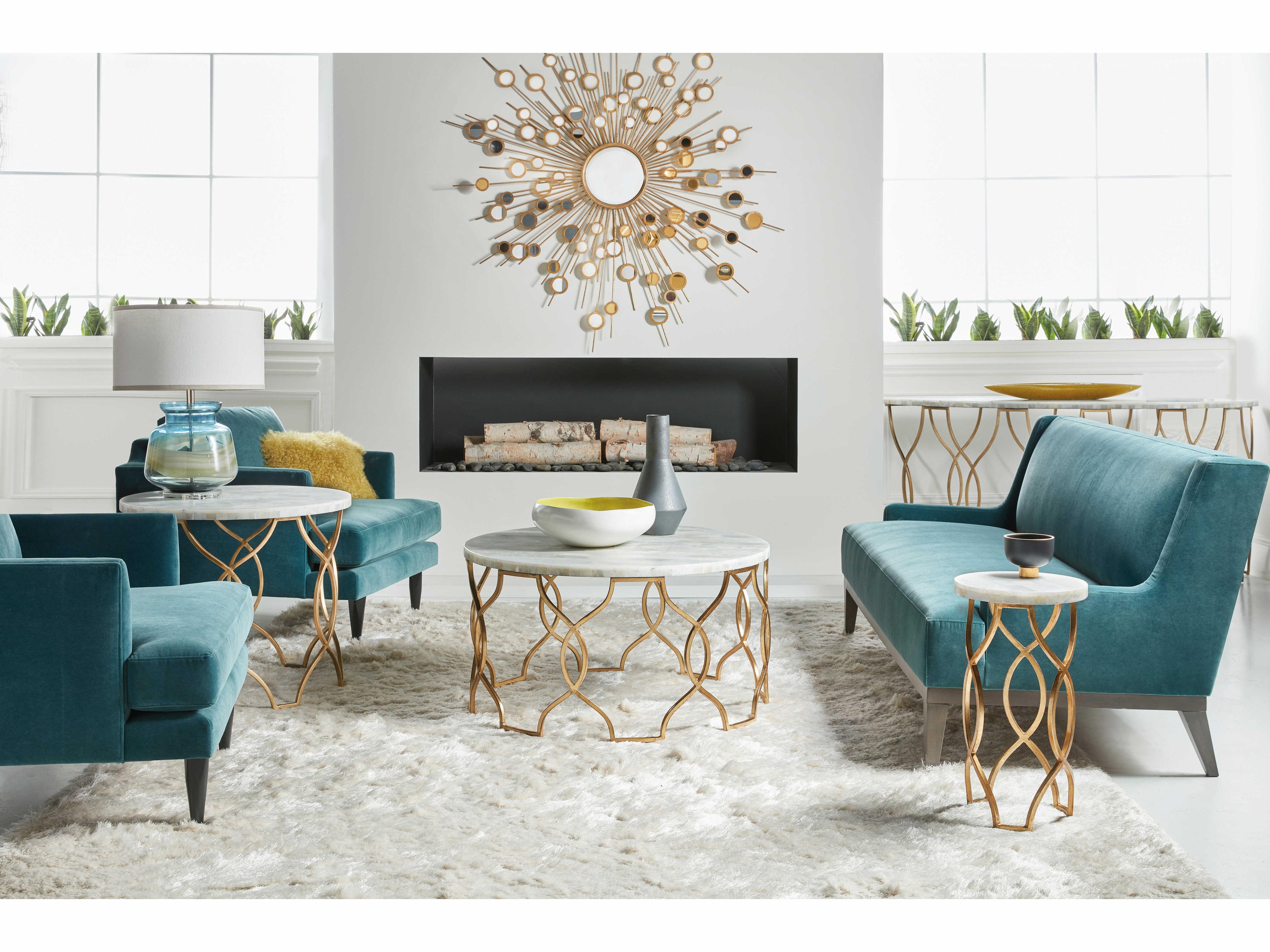 Hooker Furniture Melange Corrina Round Stone White Onyx Gold End Table