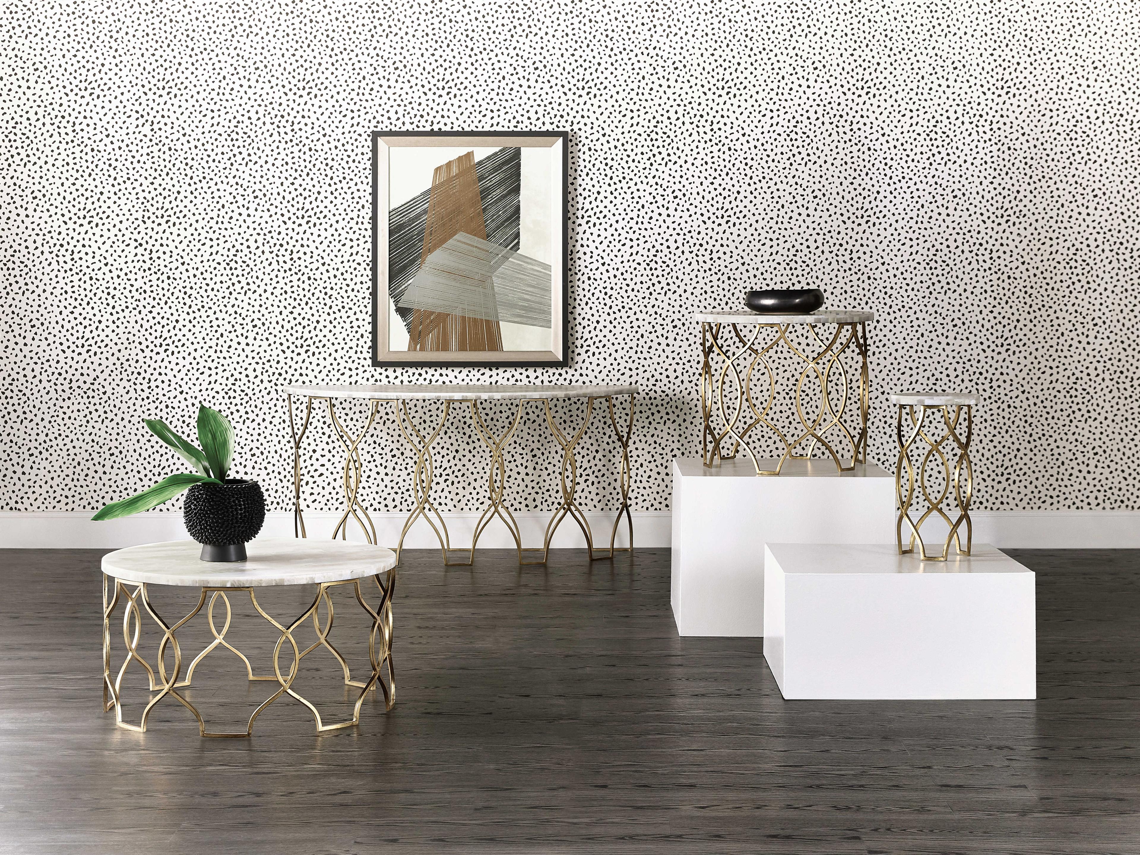 Hooker Furniture Melange Corrina Round Stone White Onyx Gold End Table