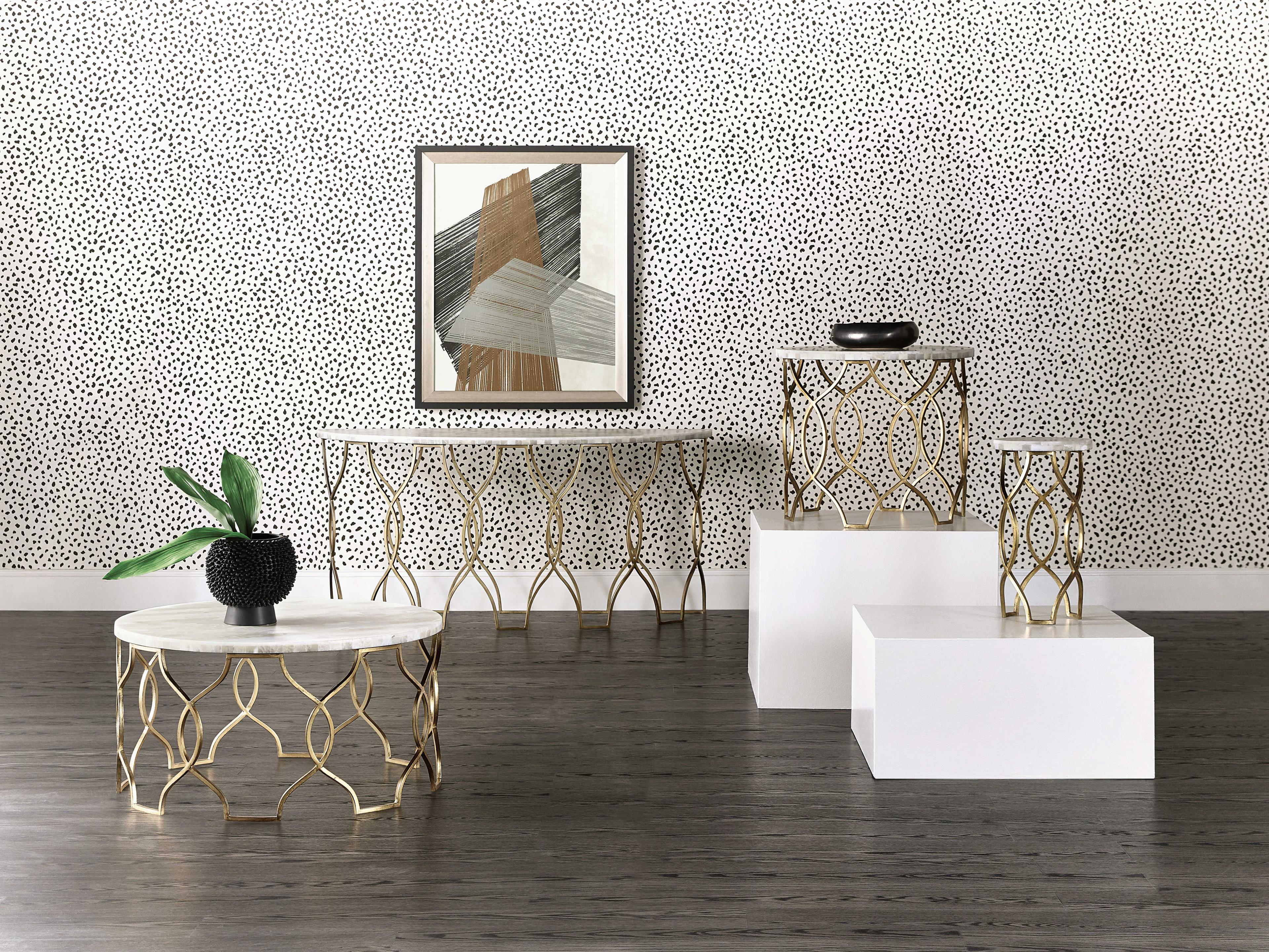 Luxecor Heritage Corrina Round Stone White Onyx Gold End Table