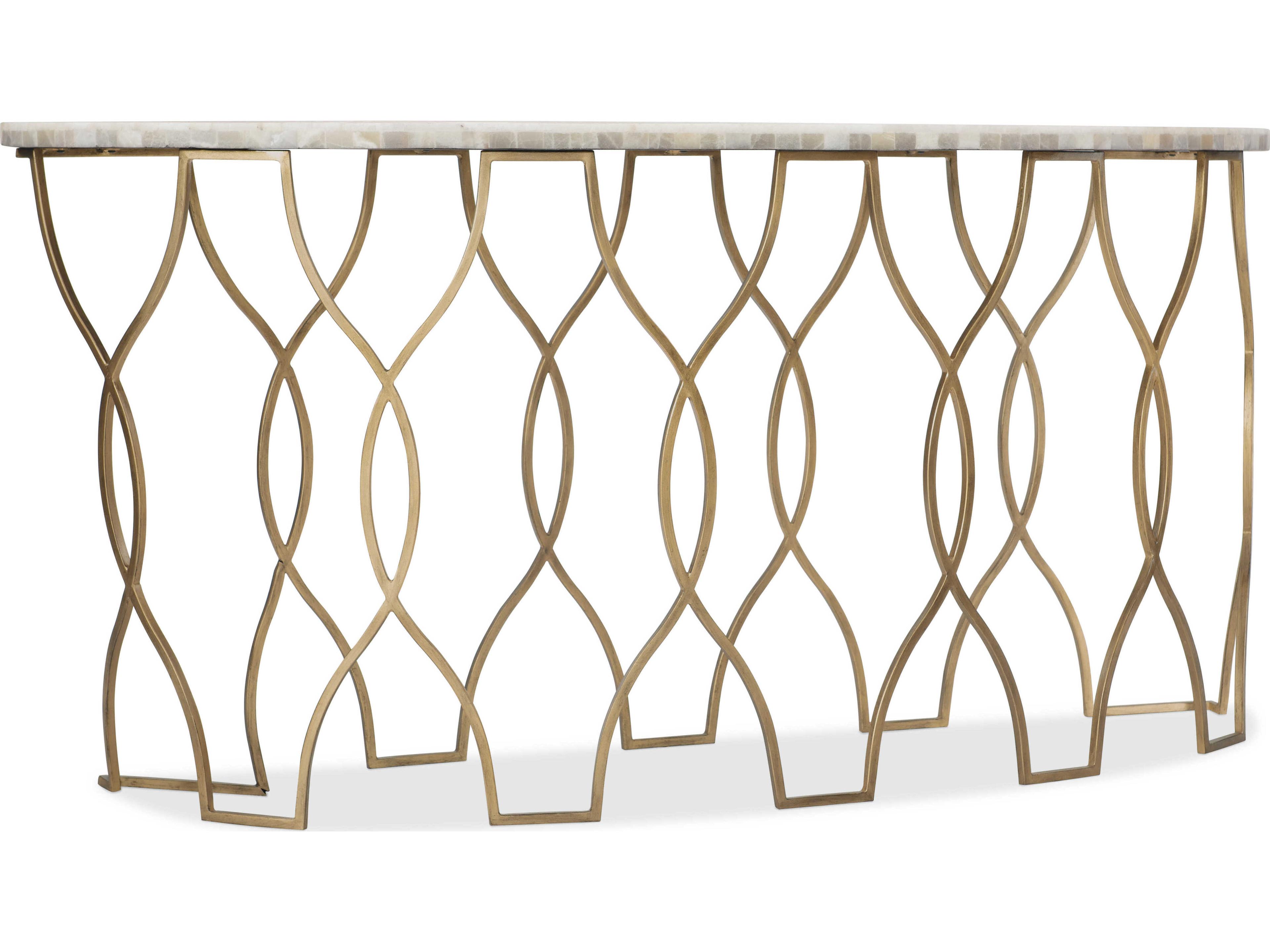 Melange Rectangular Stone White Onyx Gold Console Table