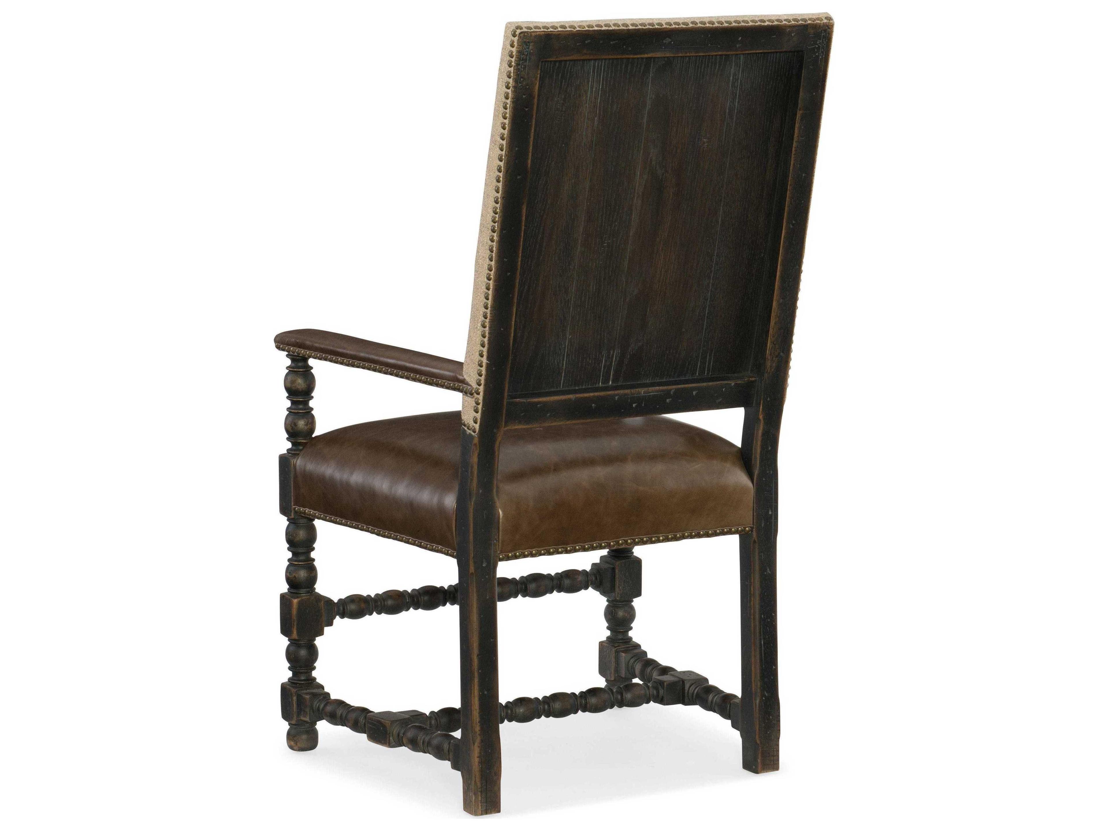 Luxecor Heritage Leather Hardwood Brown Upholstered Arm Dining Chair