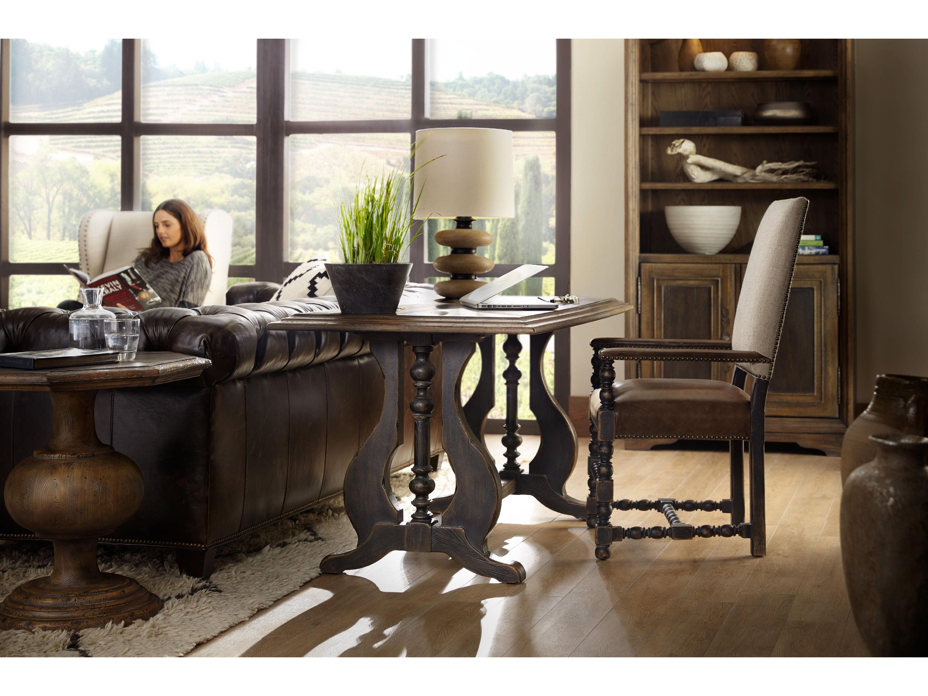 Luxecor Heritage Leather Hardwood Brown Upholstered Arm Dining Chair