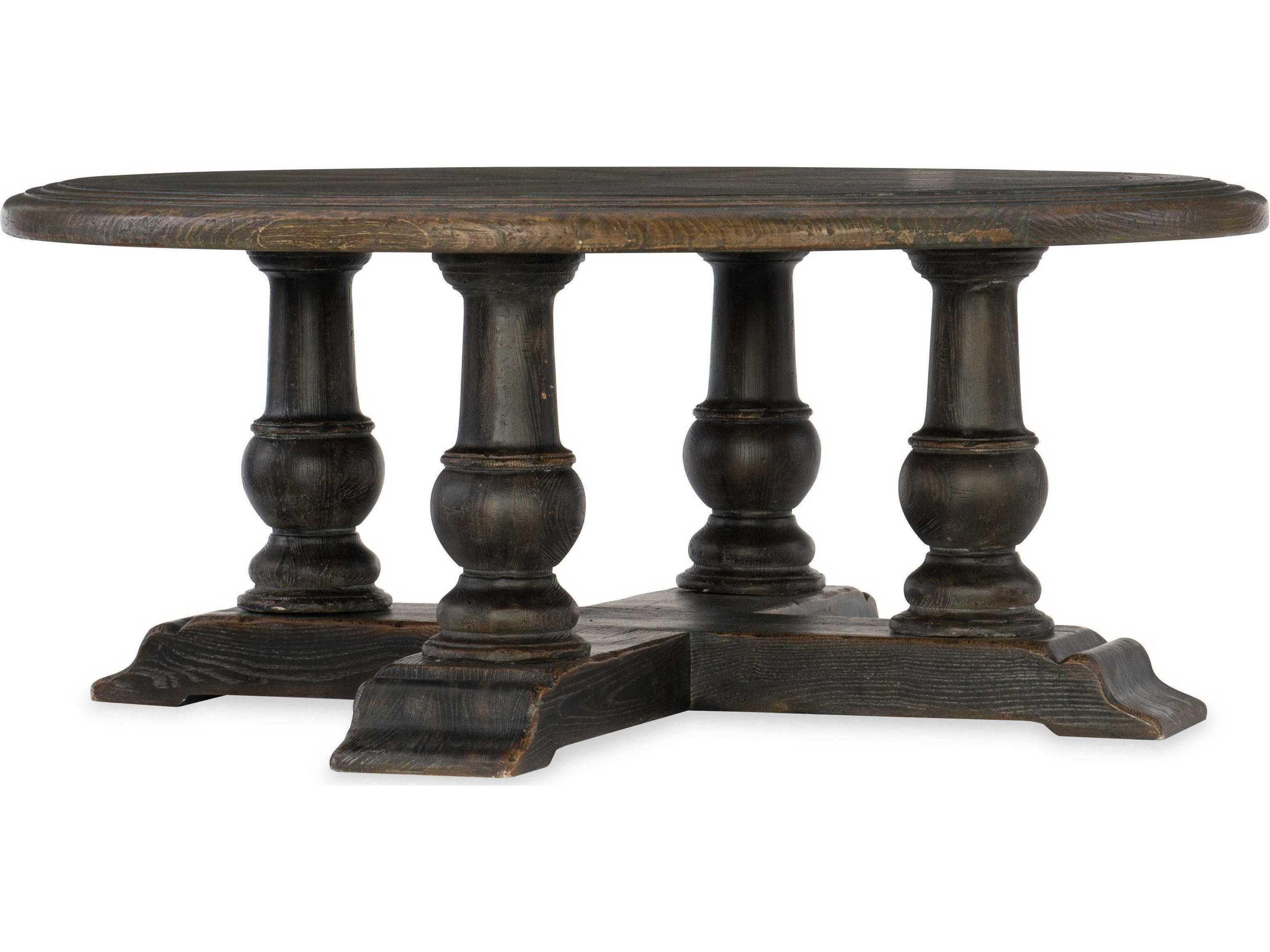 Heritage Medina Round Wood Timeworn Saddle Brown Aged Pewter Cocktail Table