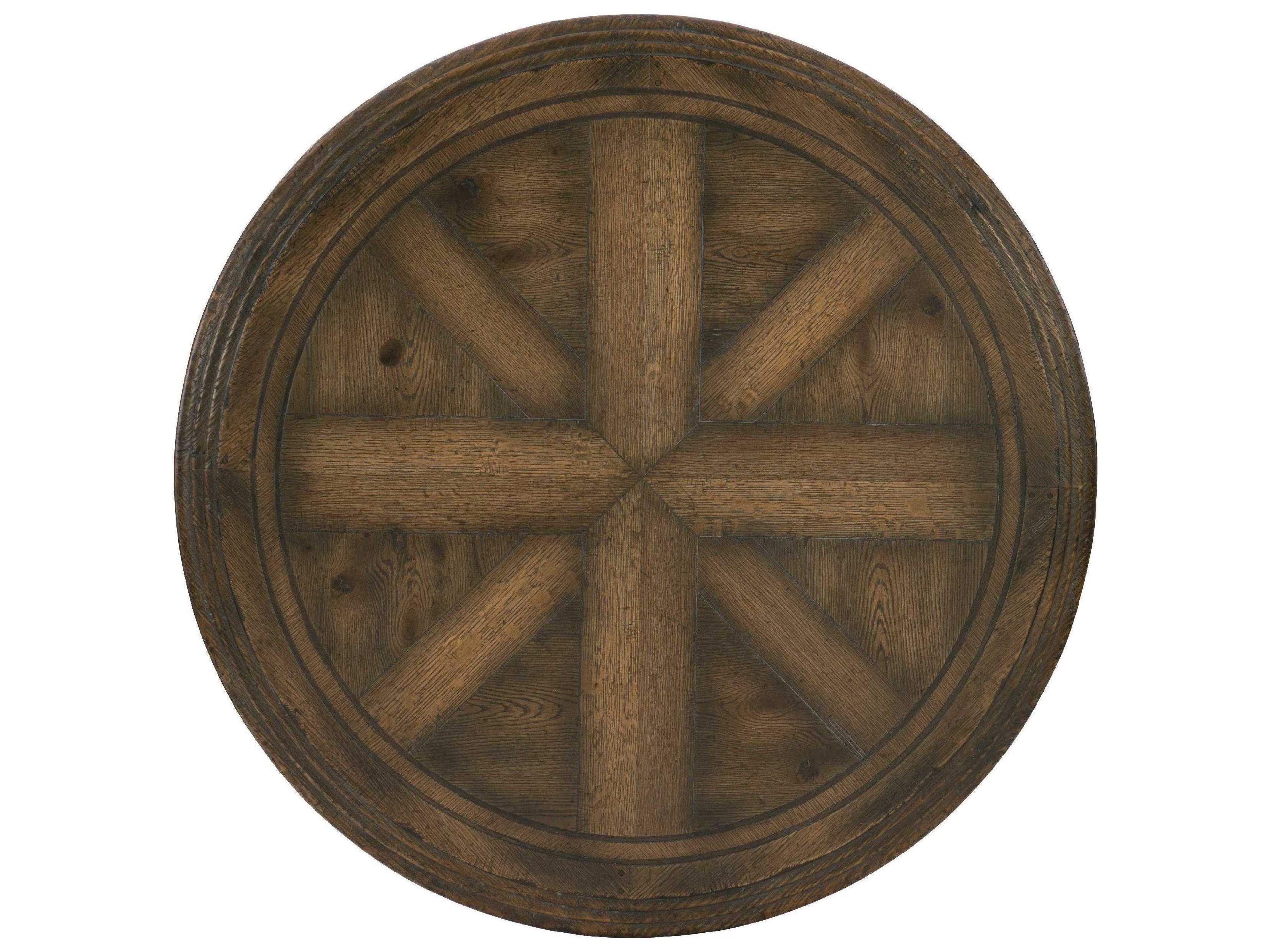 Luxecor Heritage Medina Round Wood Timeworn Saddle Brown Aged Pewter Cocktail Table