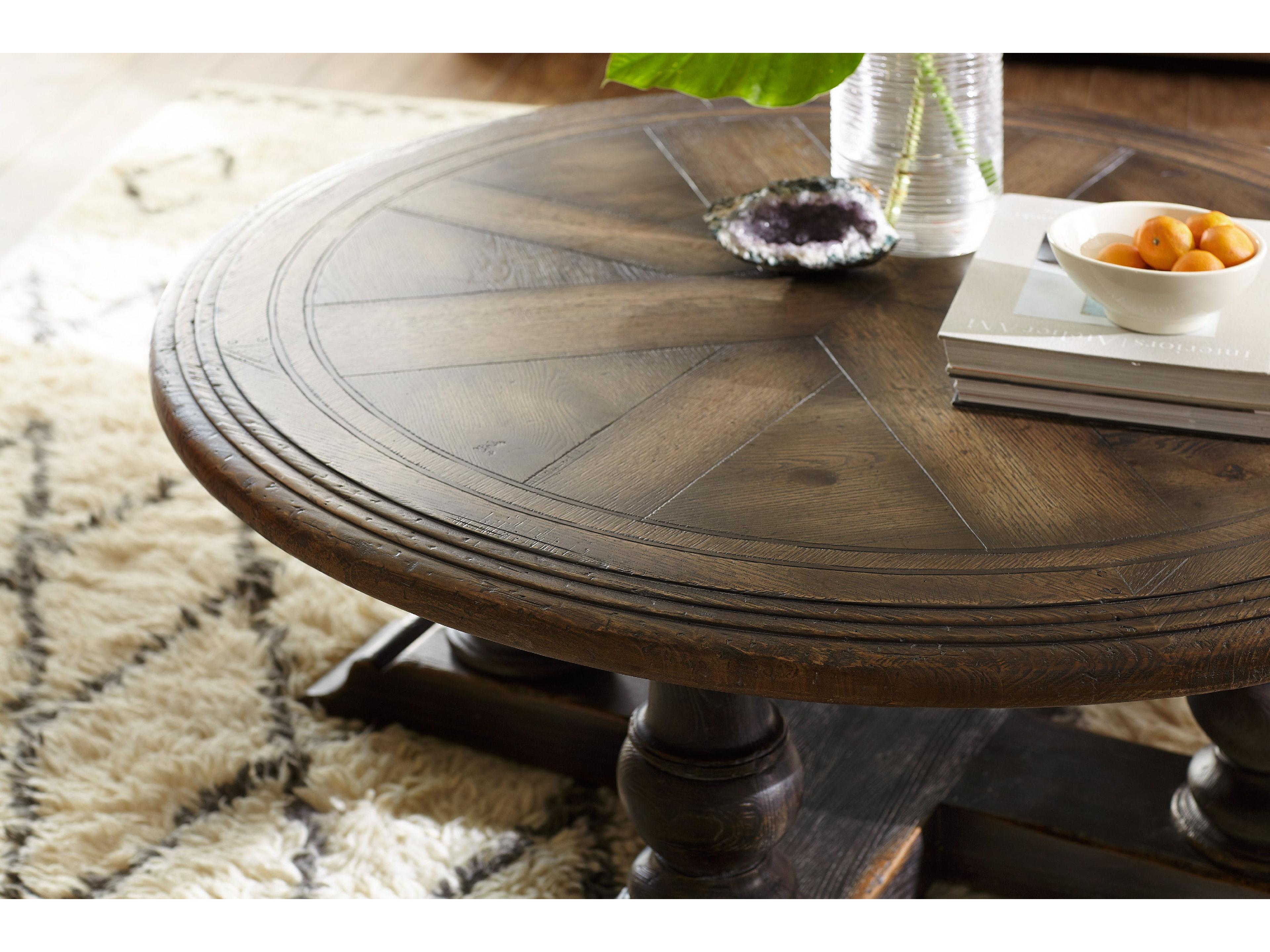 Luxecor Heritage Medina Round Wood Timeworn Saddle Brown Aged Pewter Cocktail Table