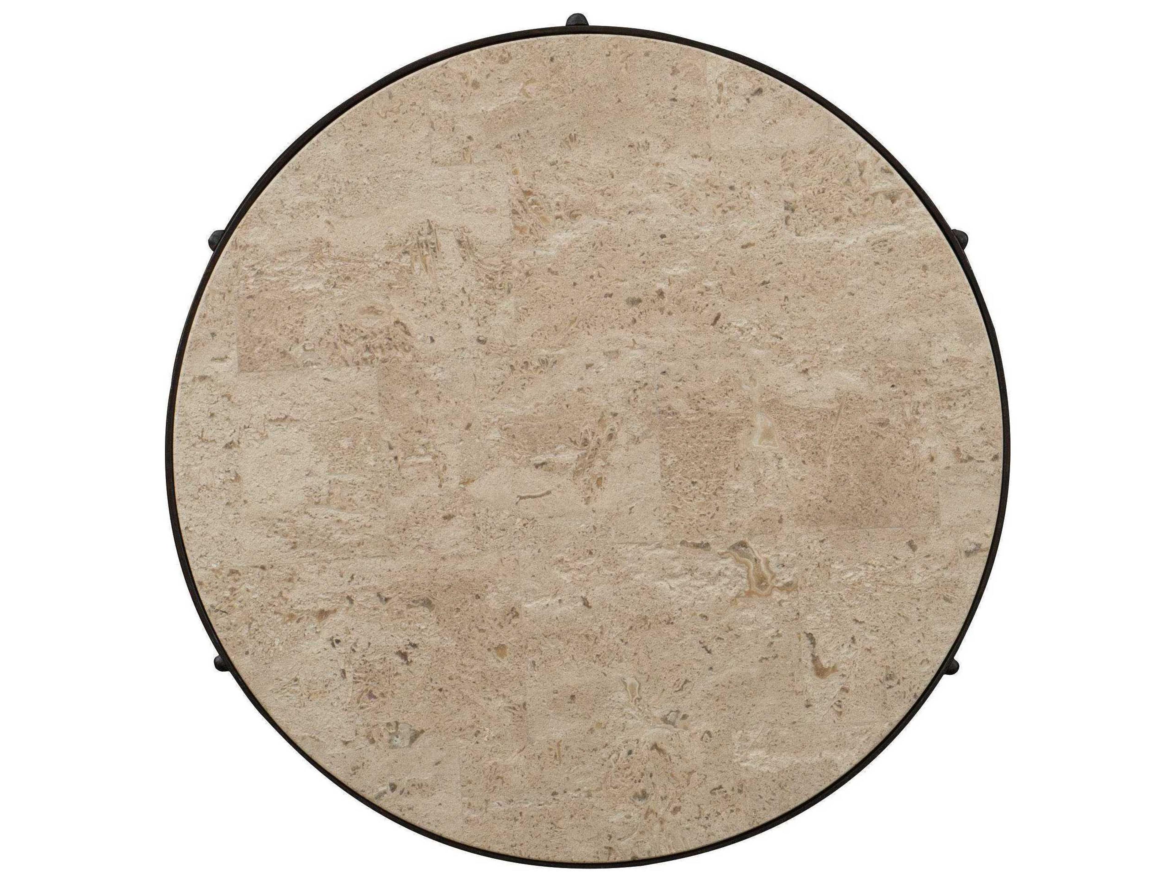 Luxecor Heritage Luckenbach Round Stone Antique Travertine Black End Table