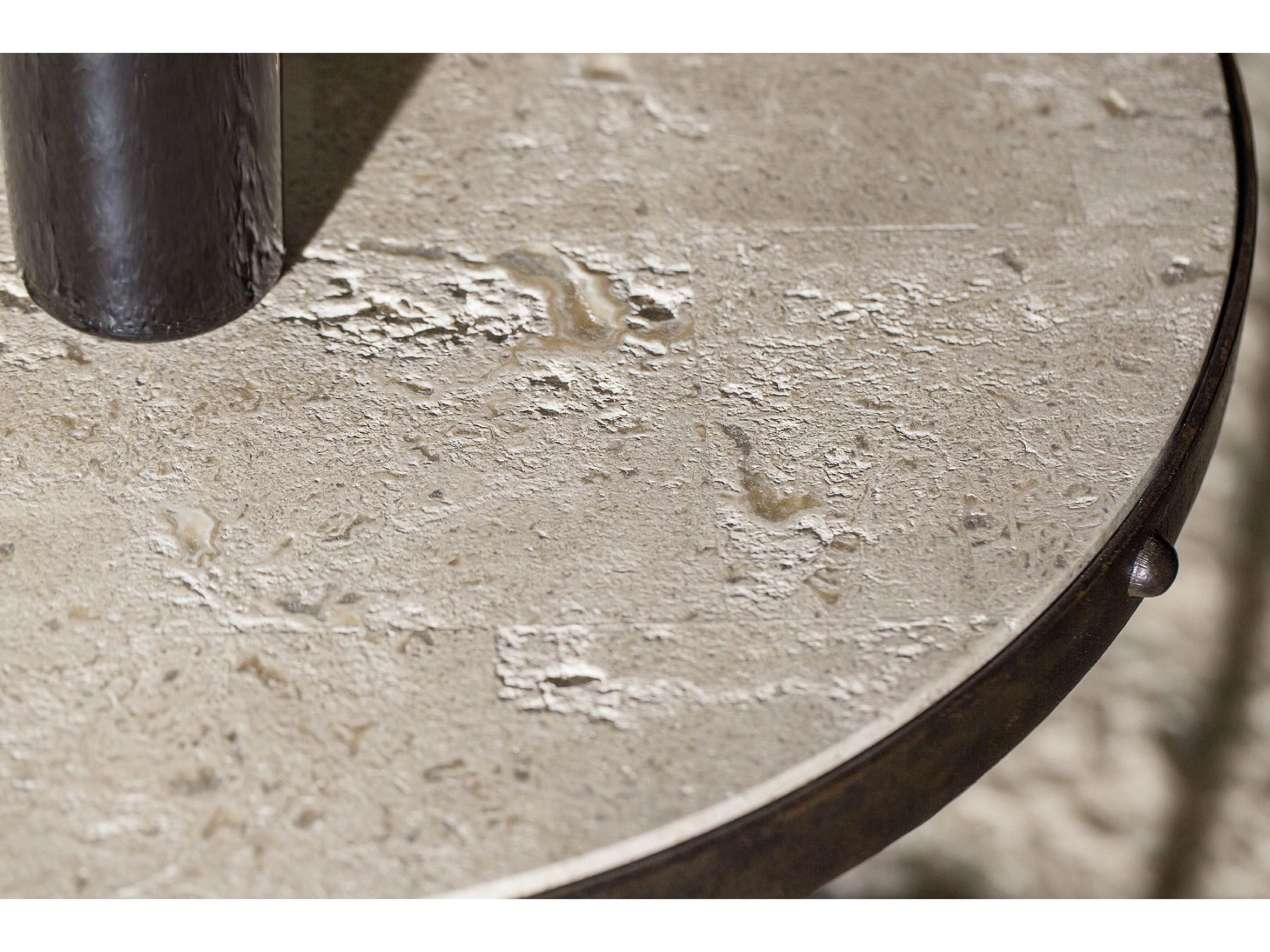 Luxecor Heritage Luckenbach Round Stone Antique Travertine Black End Table