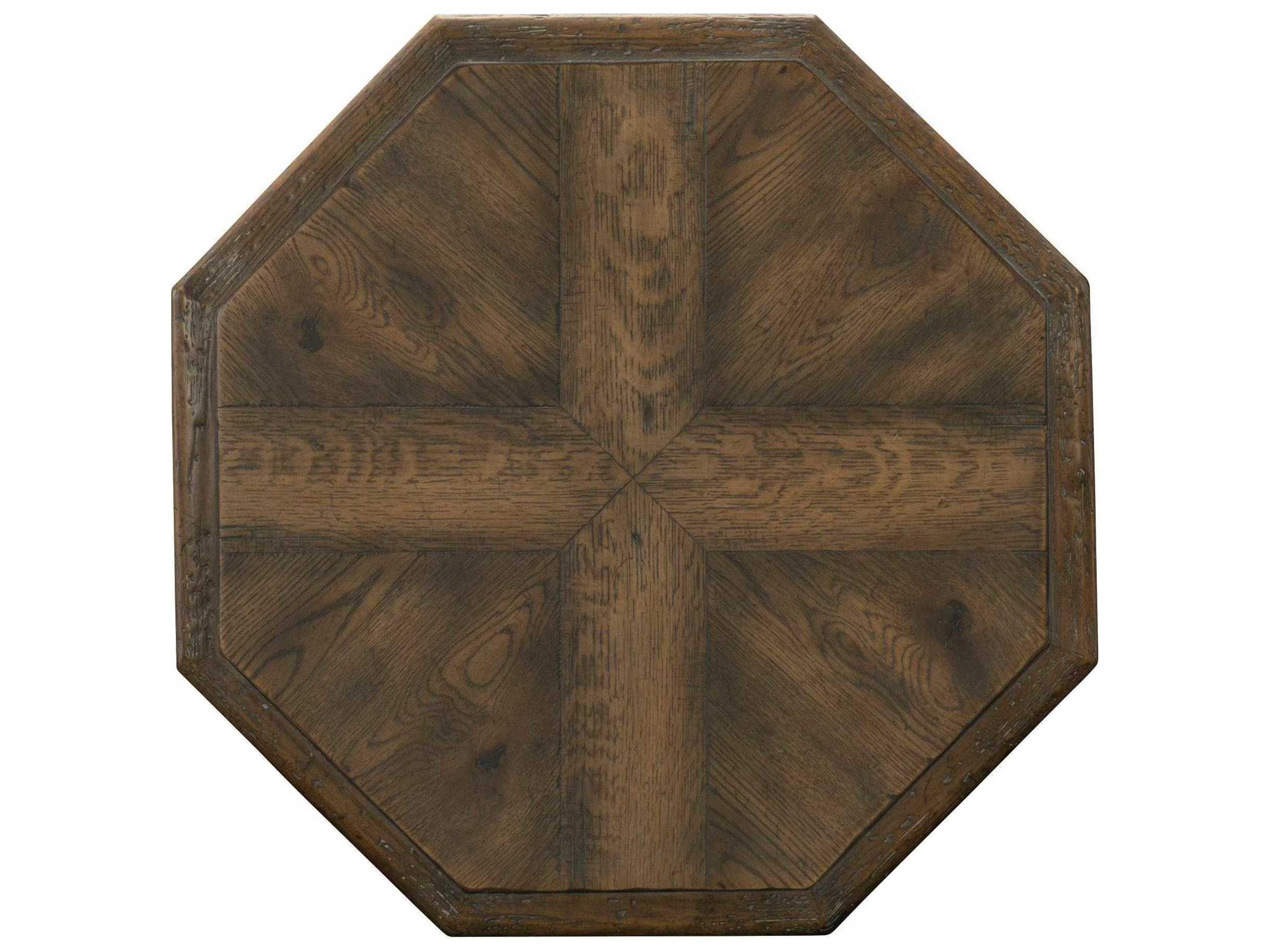 Luxecor Heritage Mason Hexagon Wood Timeworn Saddle Brown Aged Pewter End Table