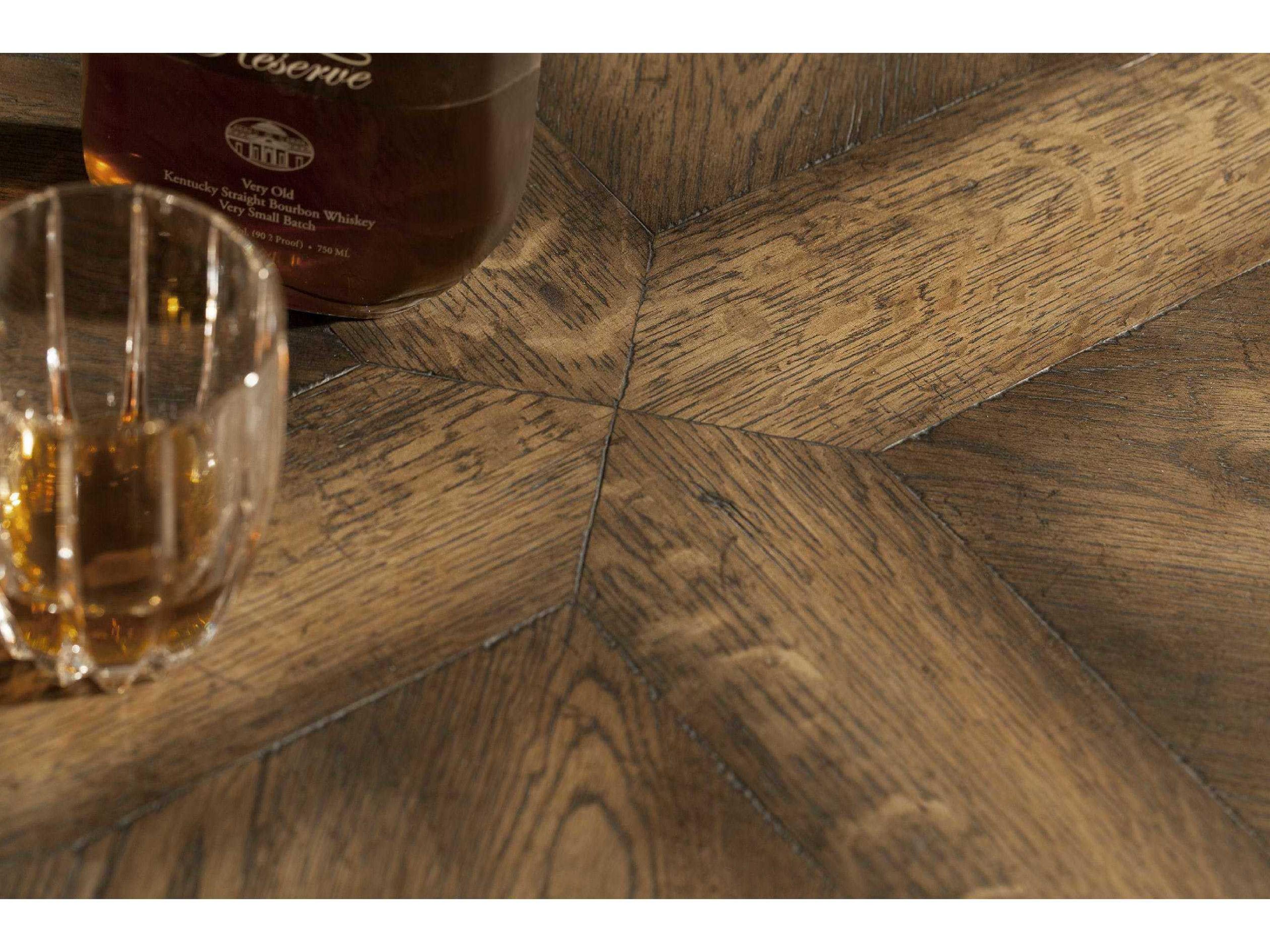 Luxecor Heritage Mason Hexagon Wood Timeworn Saddle Brown Aged Pewter End Table