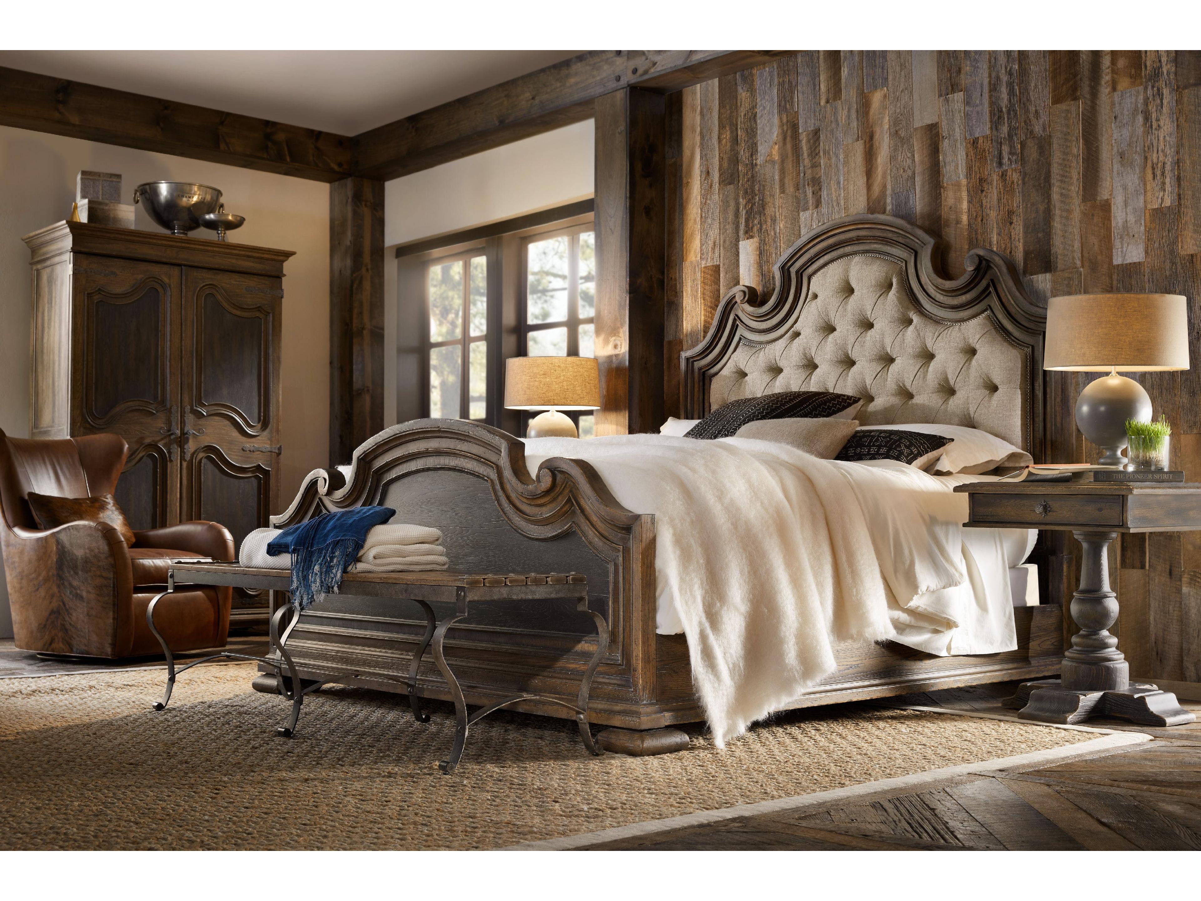 Luxecor Heritage Brown Hardwood Upholstered King Panel Bed