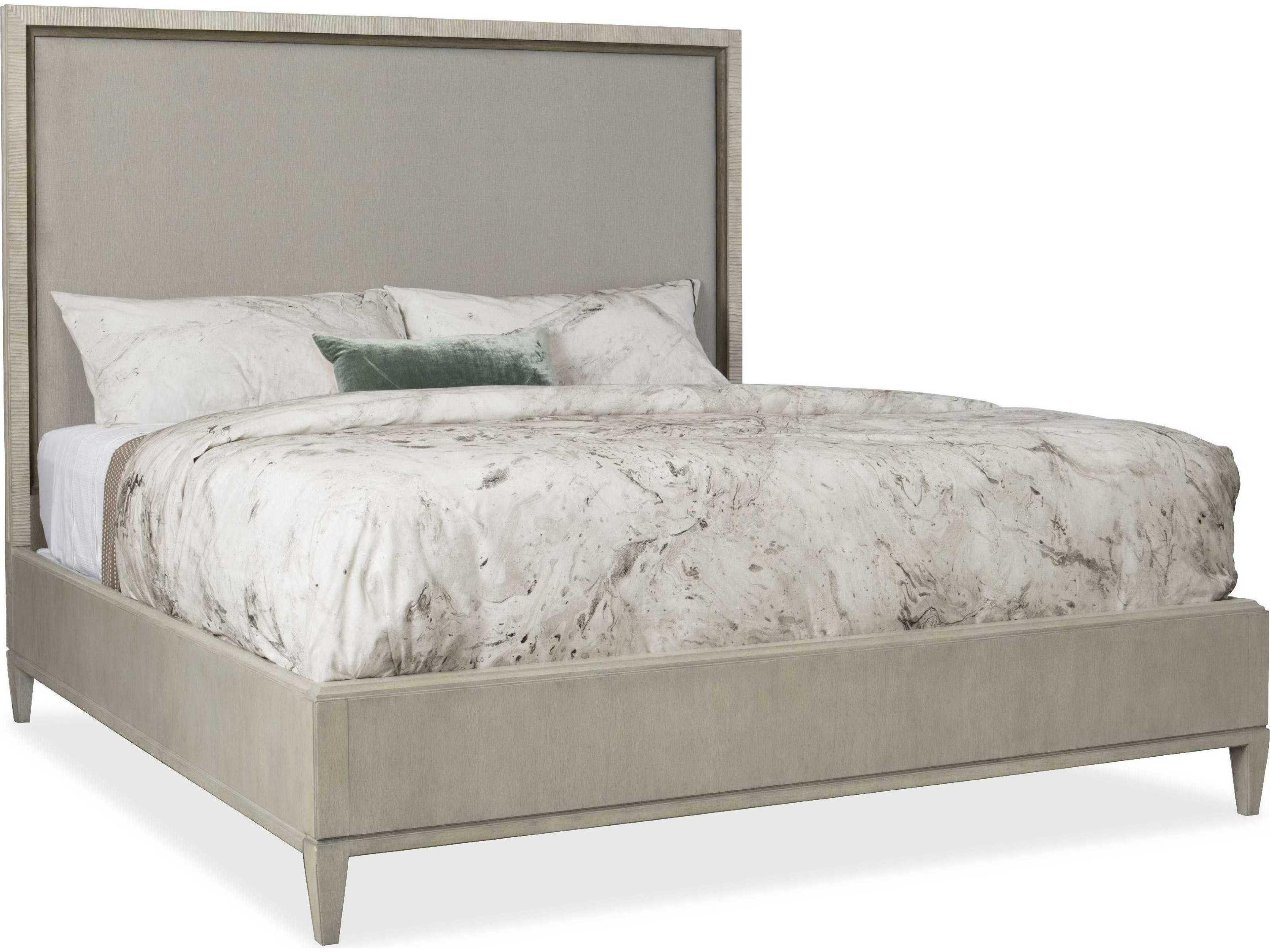 Luxecor Heritage Champagne Silver Serene Grey Beige Rubberwood Upholstered Queen Panel Bed