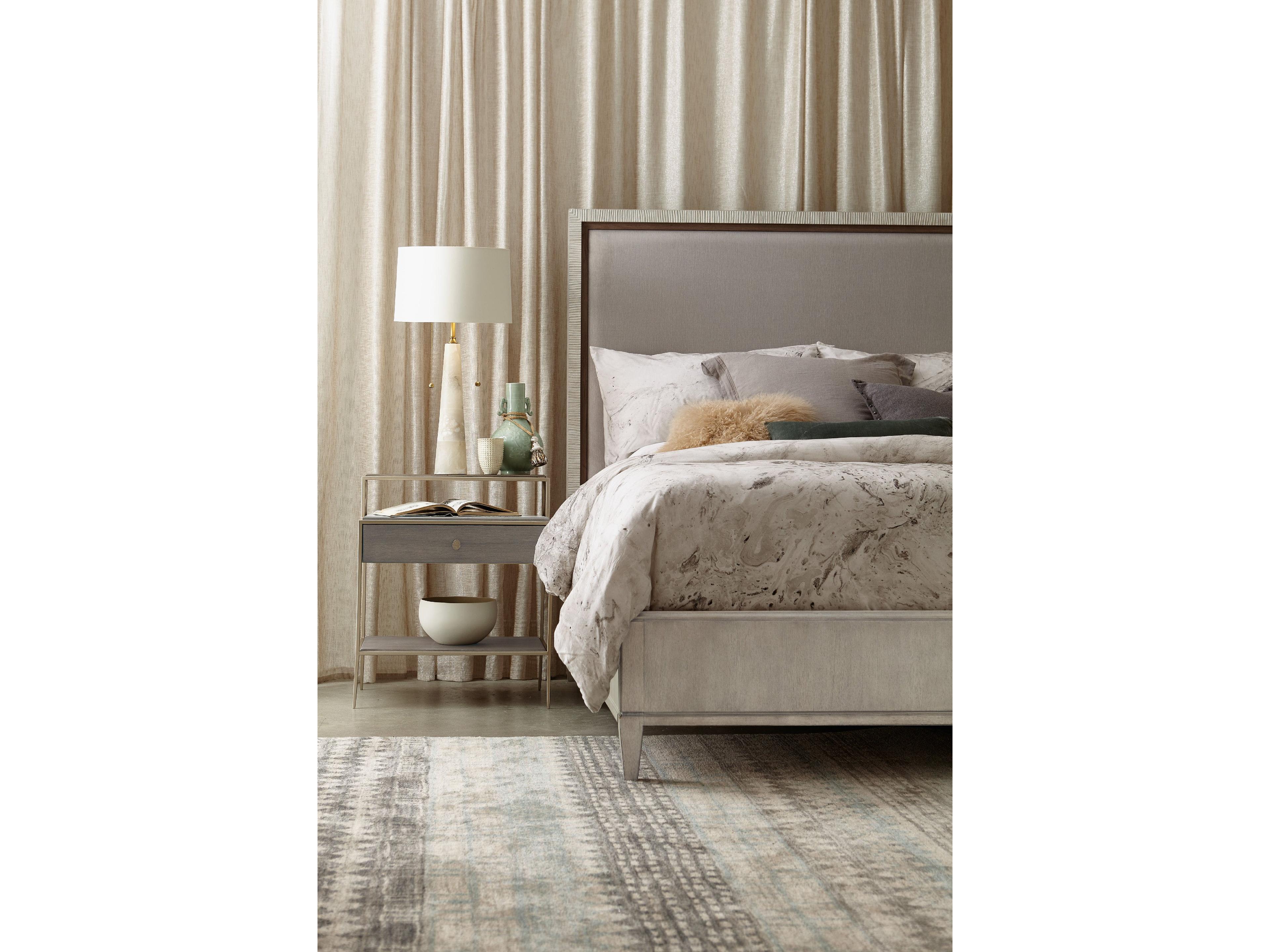 Luxecor Heritage Champagne Silver Serene Grey Beige Rubberwood Upholstered Queen Panel Bed