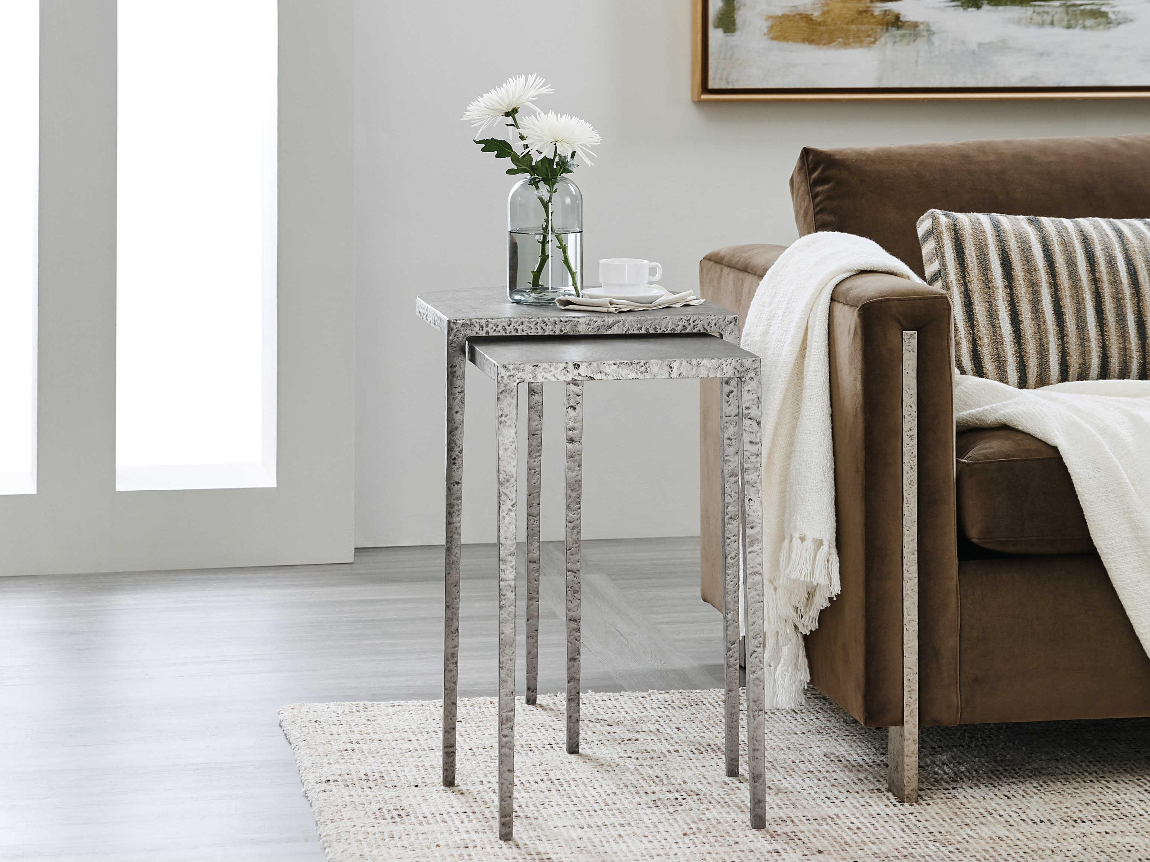Hooker Furniture Chapman Demilune Metal Silver End Table