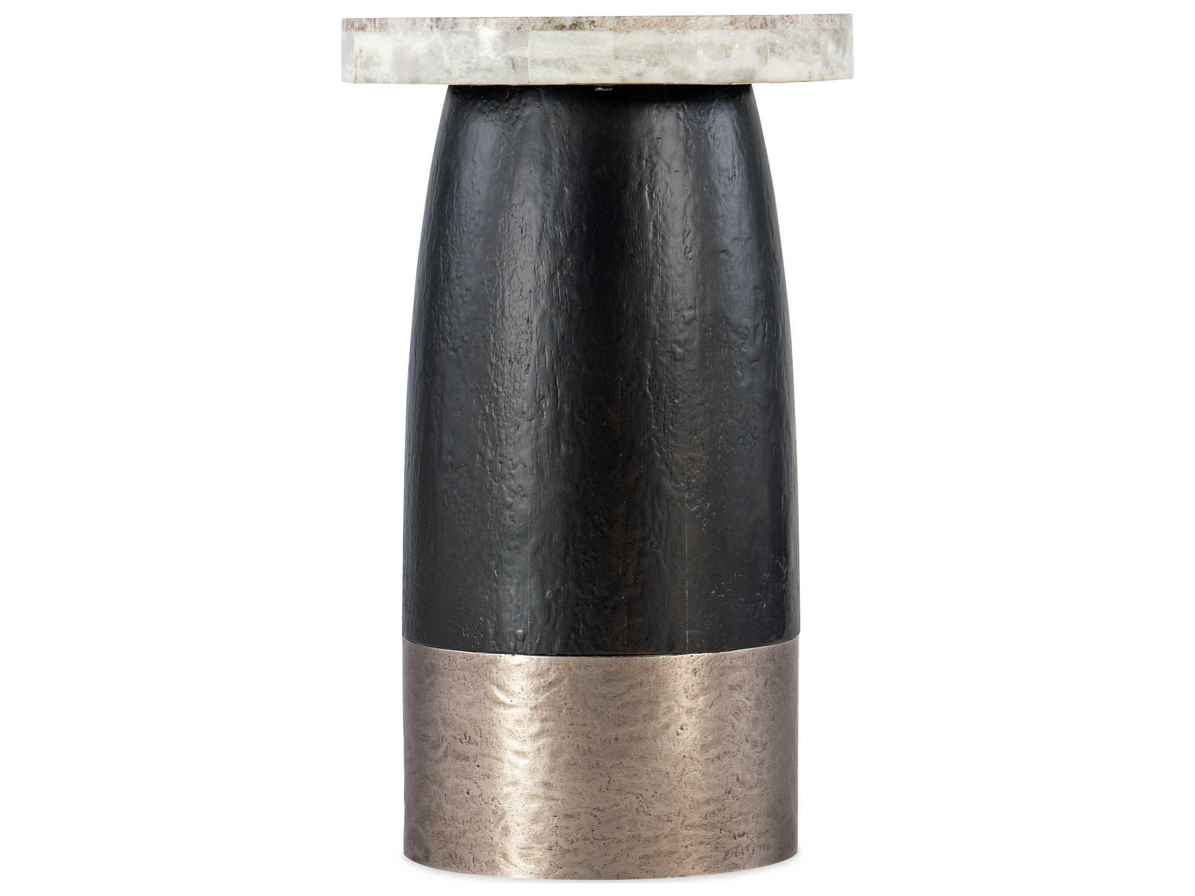 Chapman Martini Round Travertine Stone Black Pewter End Table