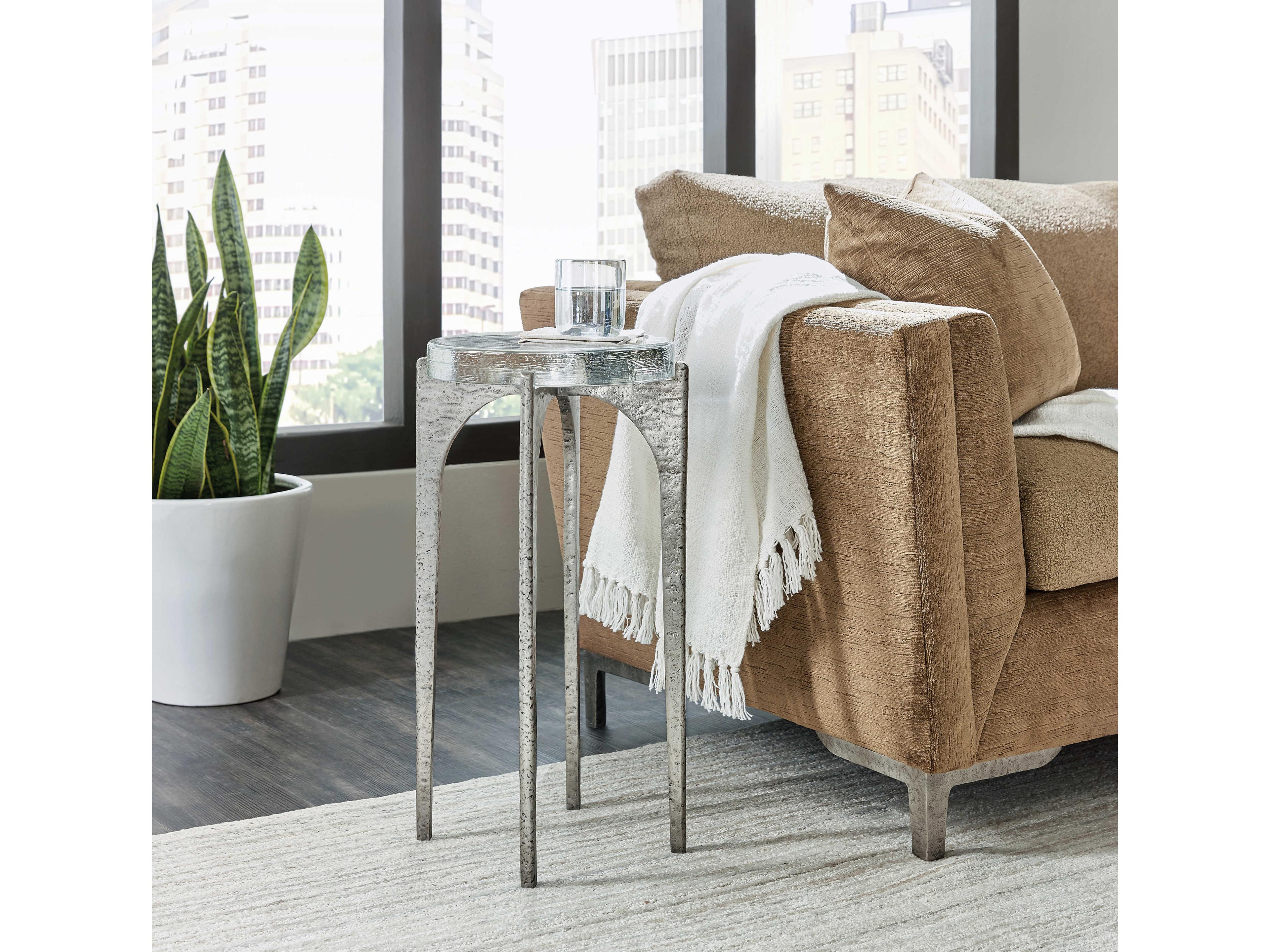 Hooker Furniture Chapman Martini Round Glass Silver End Table