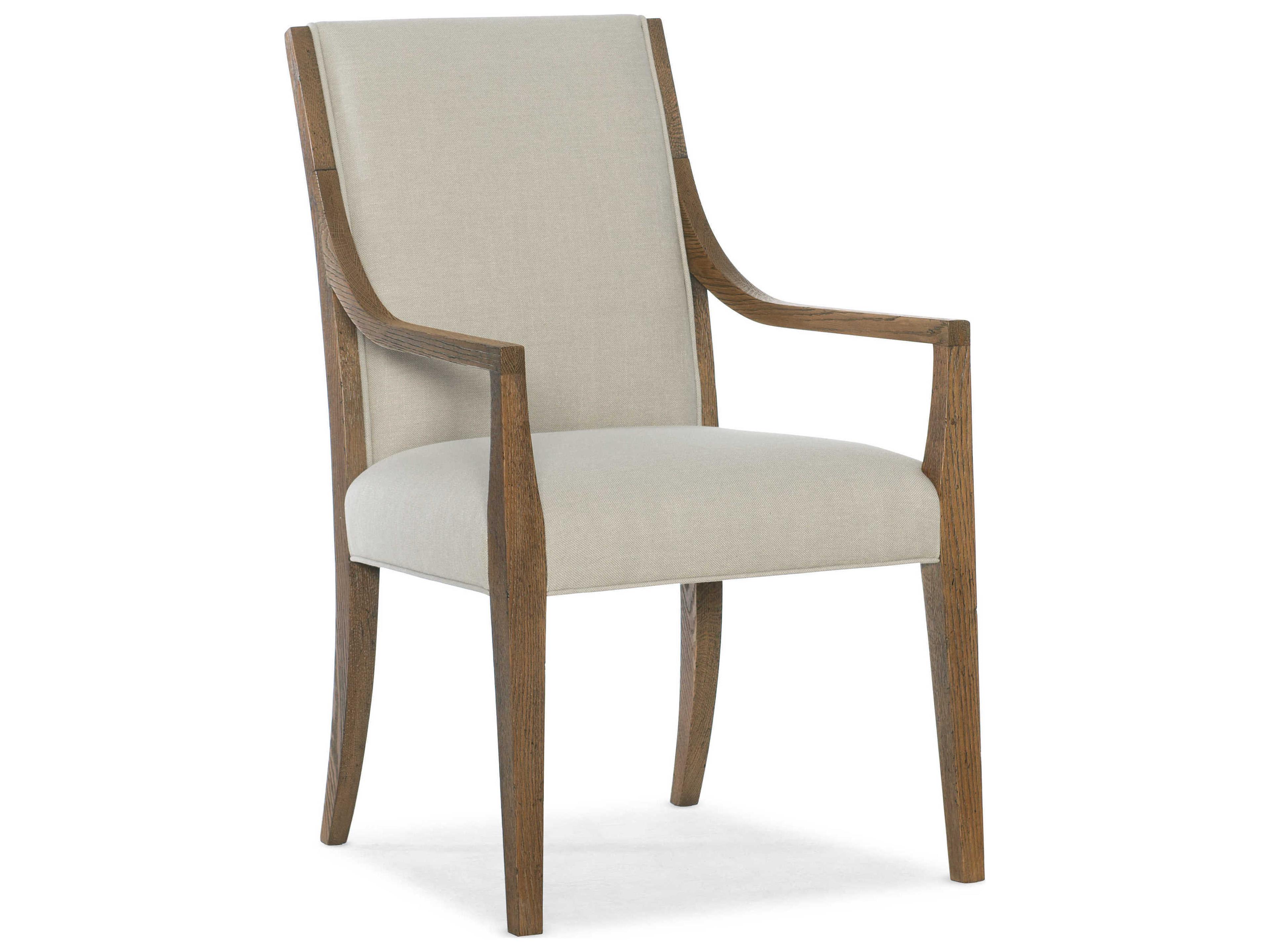 Chapman Oak Wood Beige Upholstered Arm Dining Chair