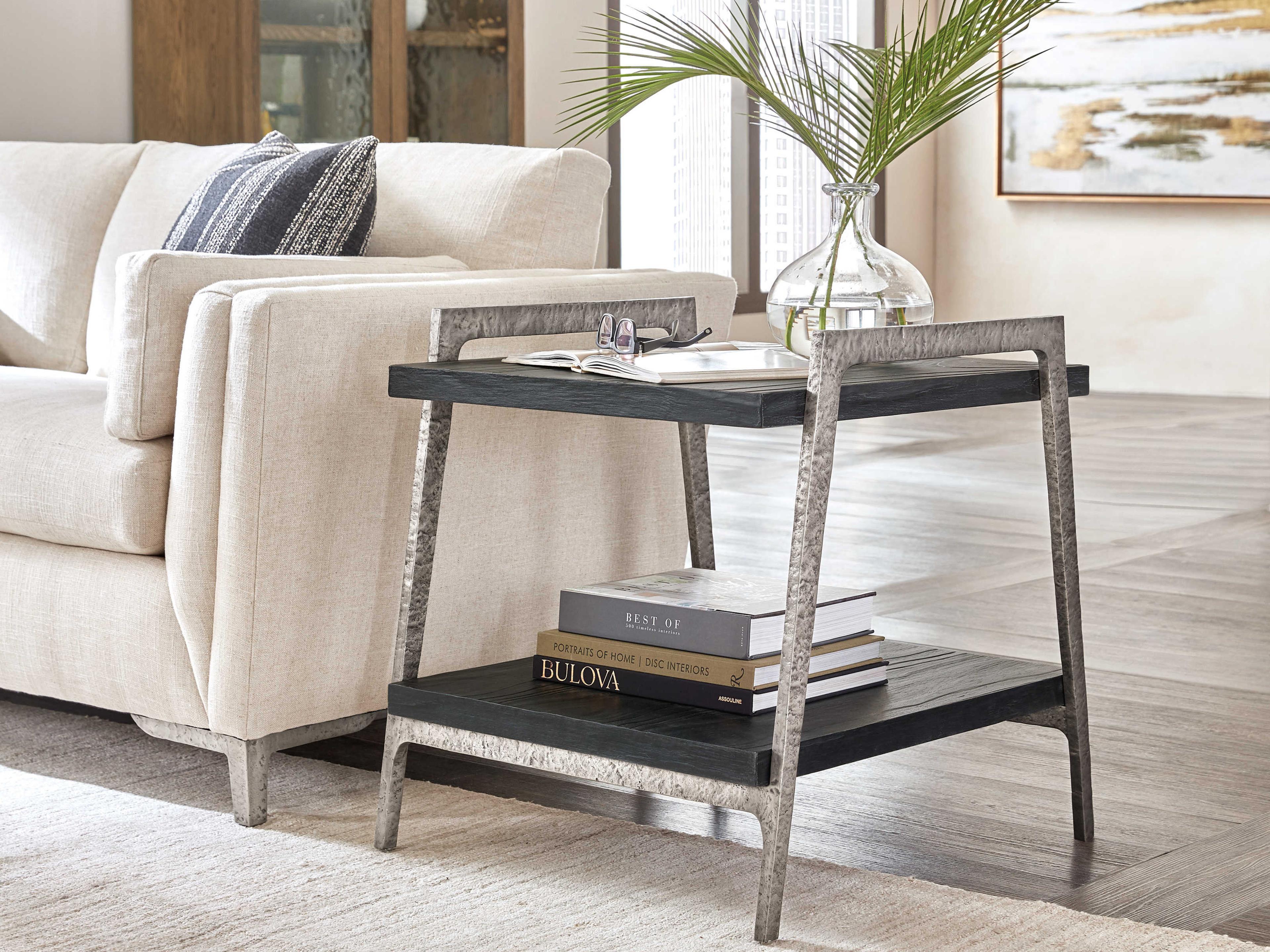 Hooker Furniture Chapman Shou Sugi Ban Rectangular Wood Charred Black Pewter End Table