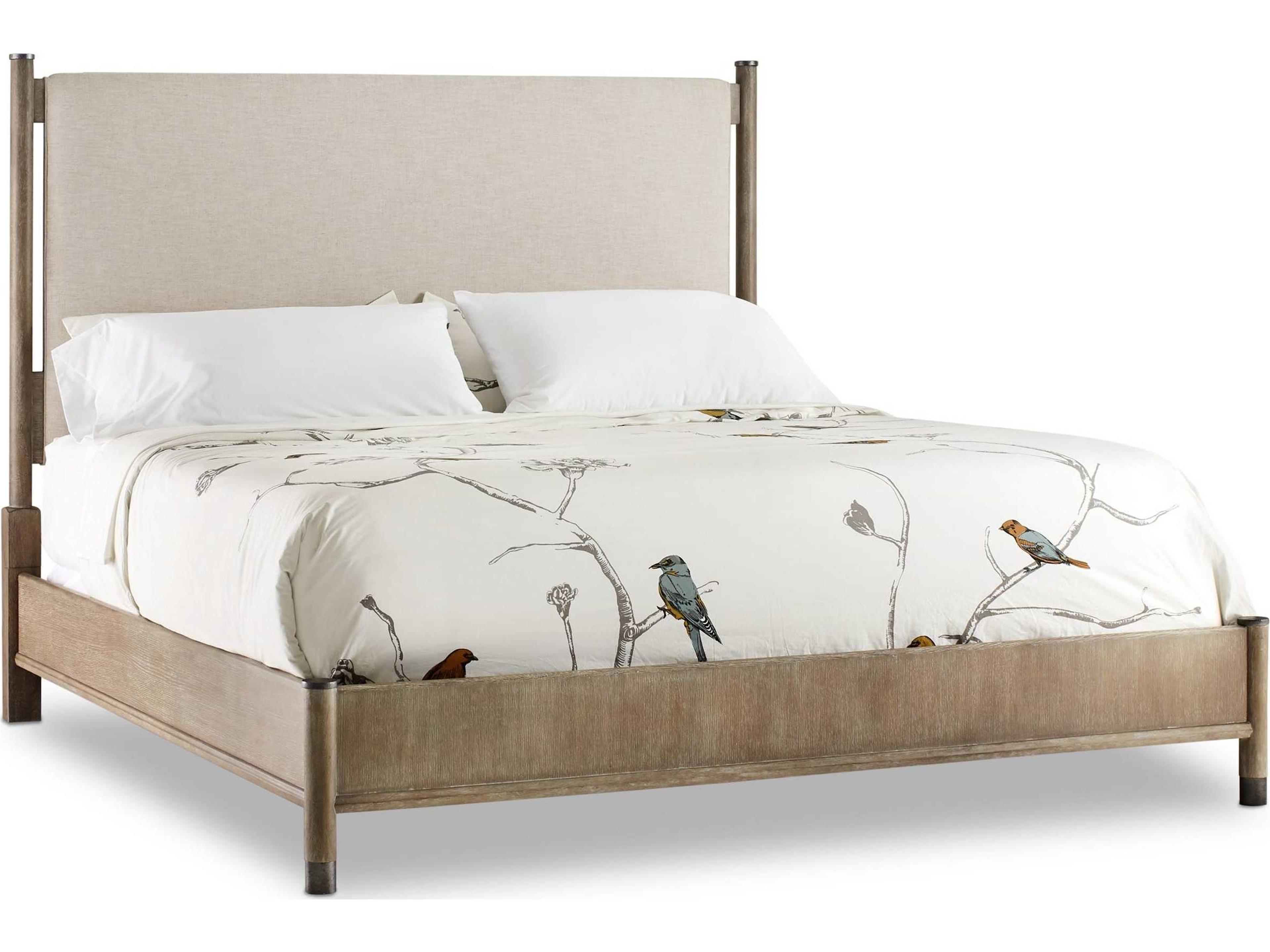 Affinity Beige Rubberwood Upholstered California King Platform Bed