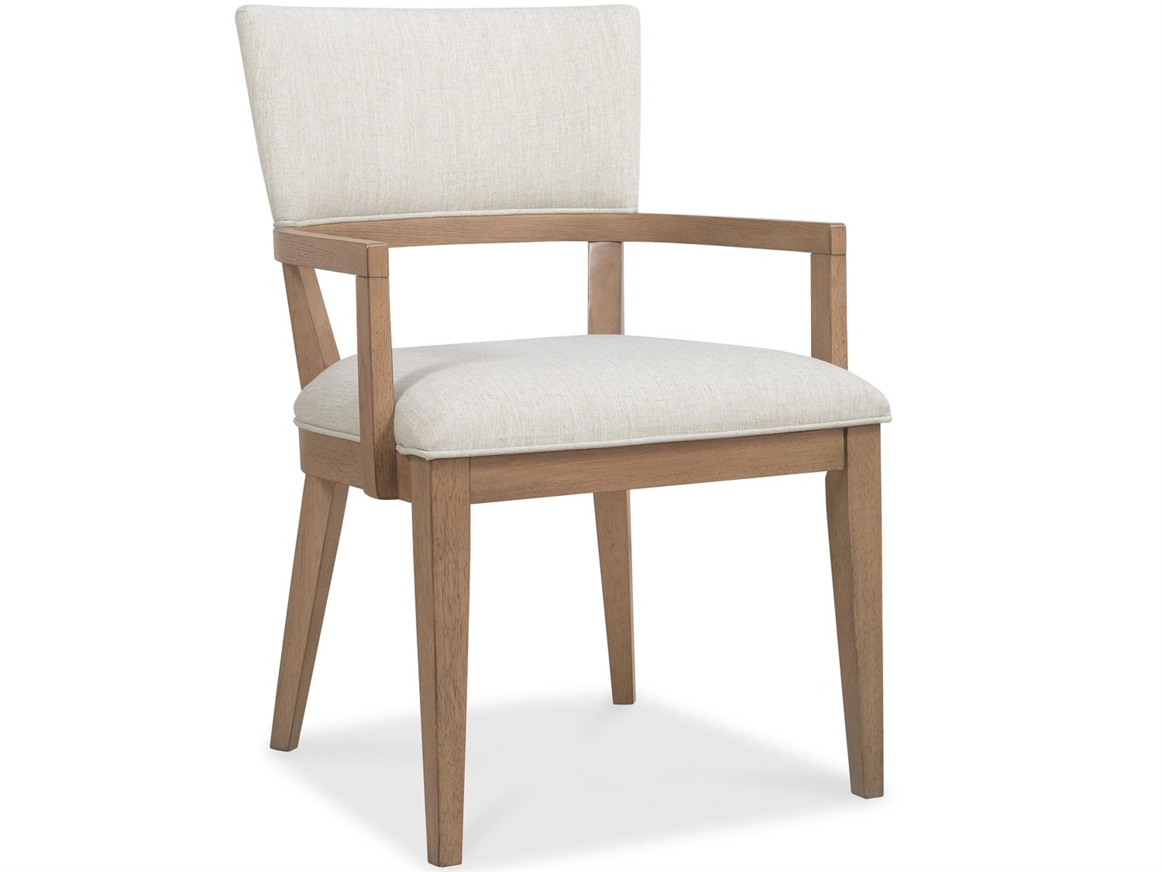 Sonnet Oak Wood Beige Upholstered Arm Dining Chair