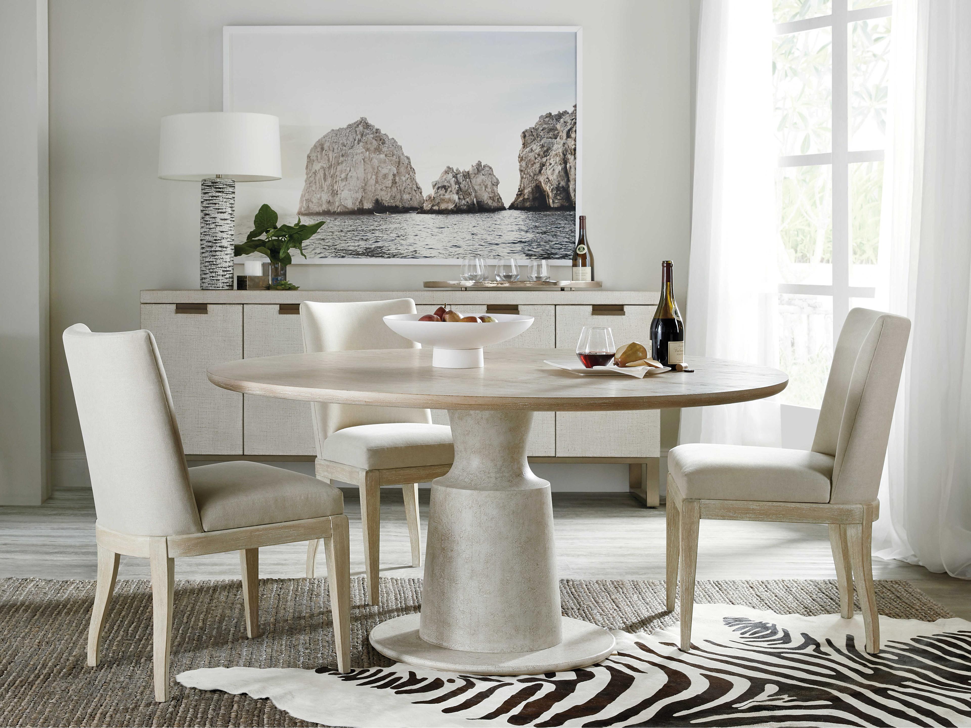 Luxecor Heritage Round Terrain Textured Gesso Light Wood Dining Table