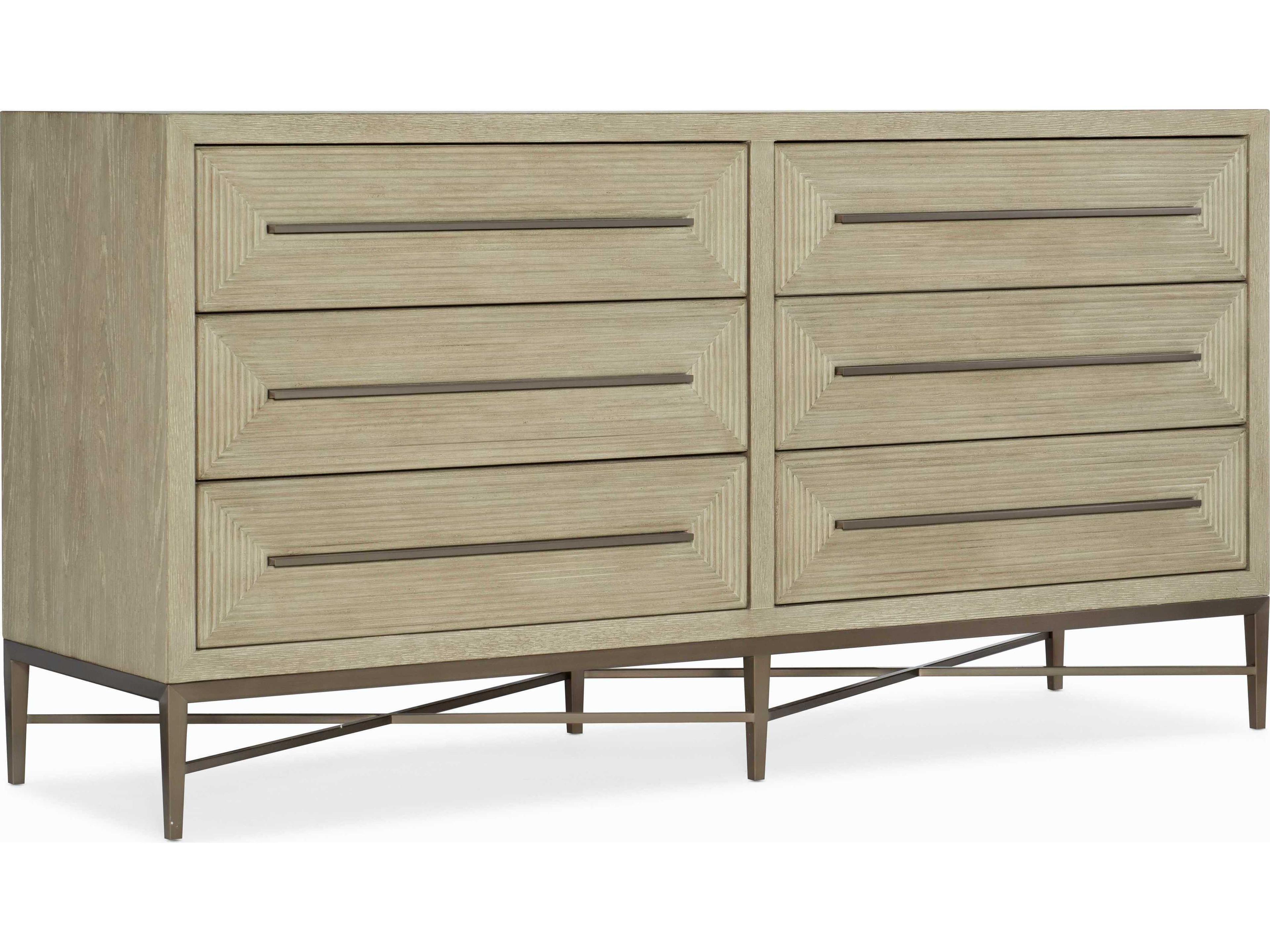 Cascade 6-Drawers Brown Oak Wood Double Dresser