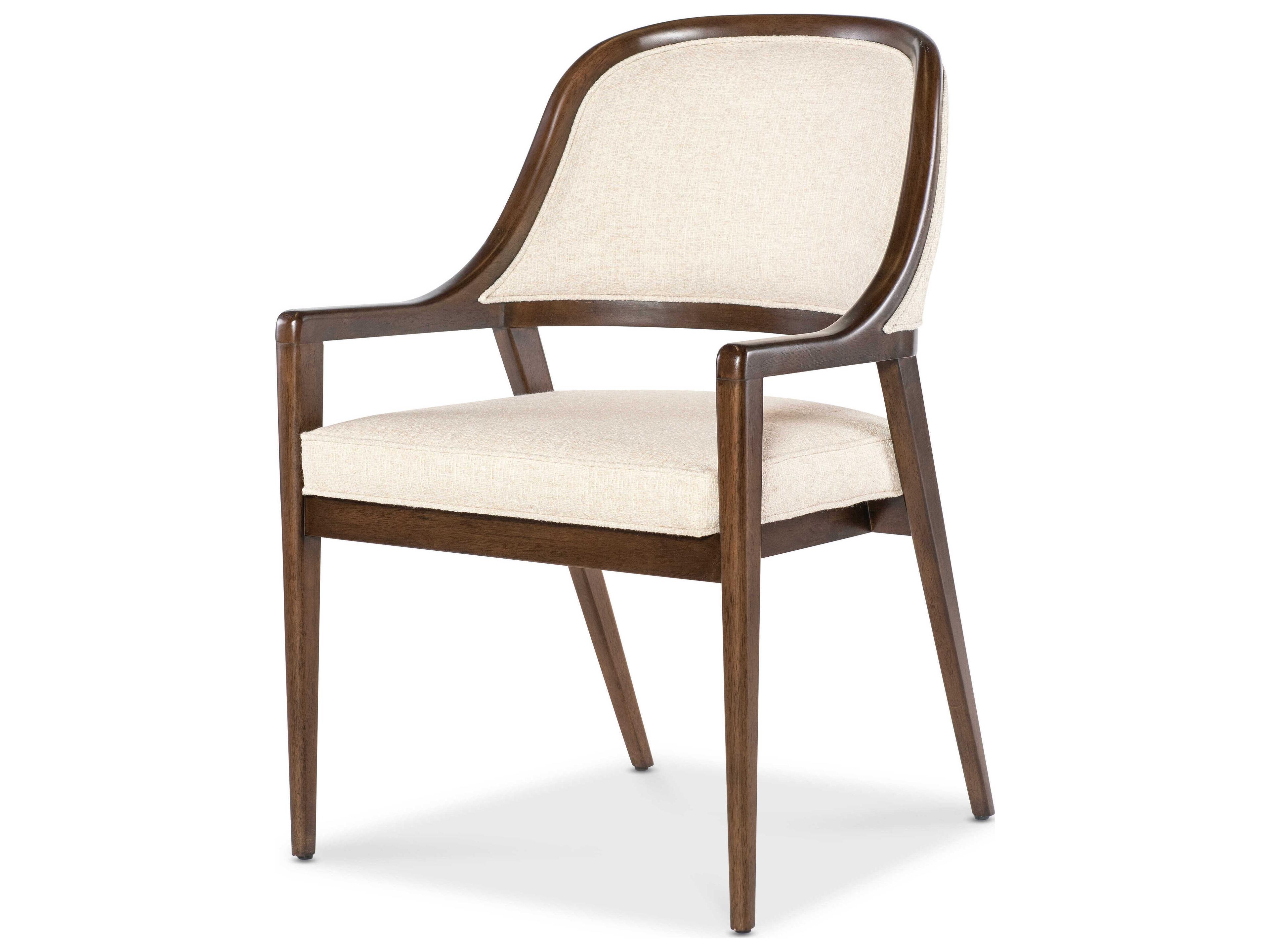 Hooker Furniture Archives Walnut Wood Brown Upholstered Arm Dining Chair
