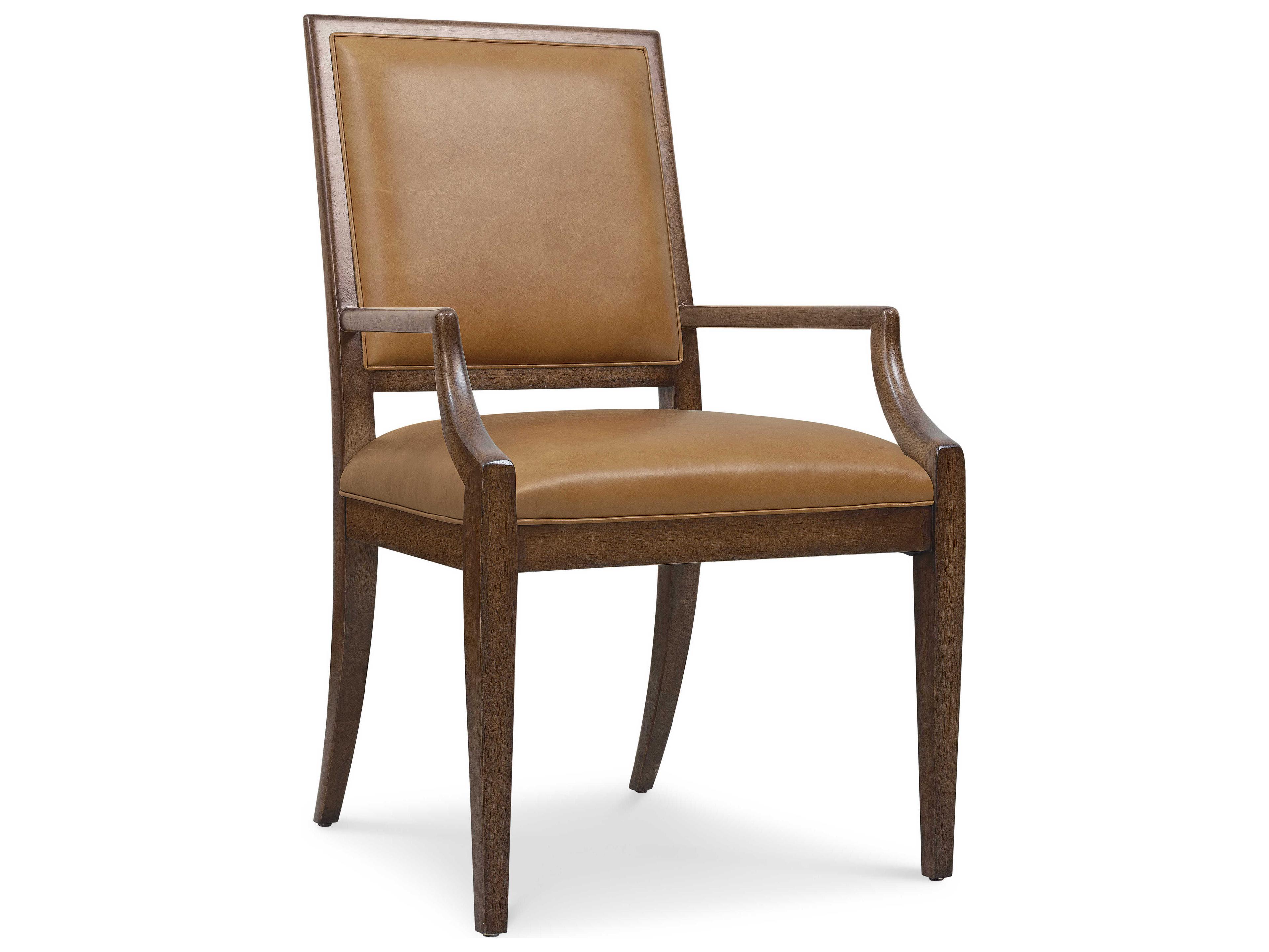 Hooker Furniture Archives Walnut Wood Brown Leather Arm Dining Chair