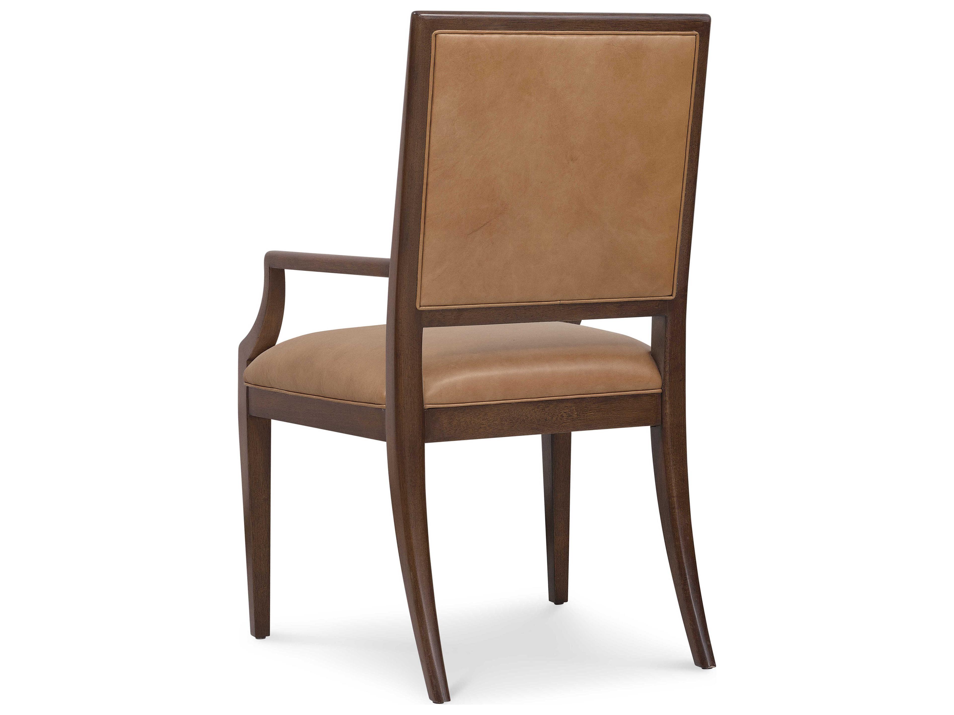 Hooker Furniture Archives Walnut Wood Brown Leather Arm Dining Chair