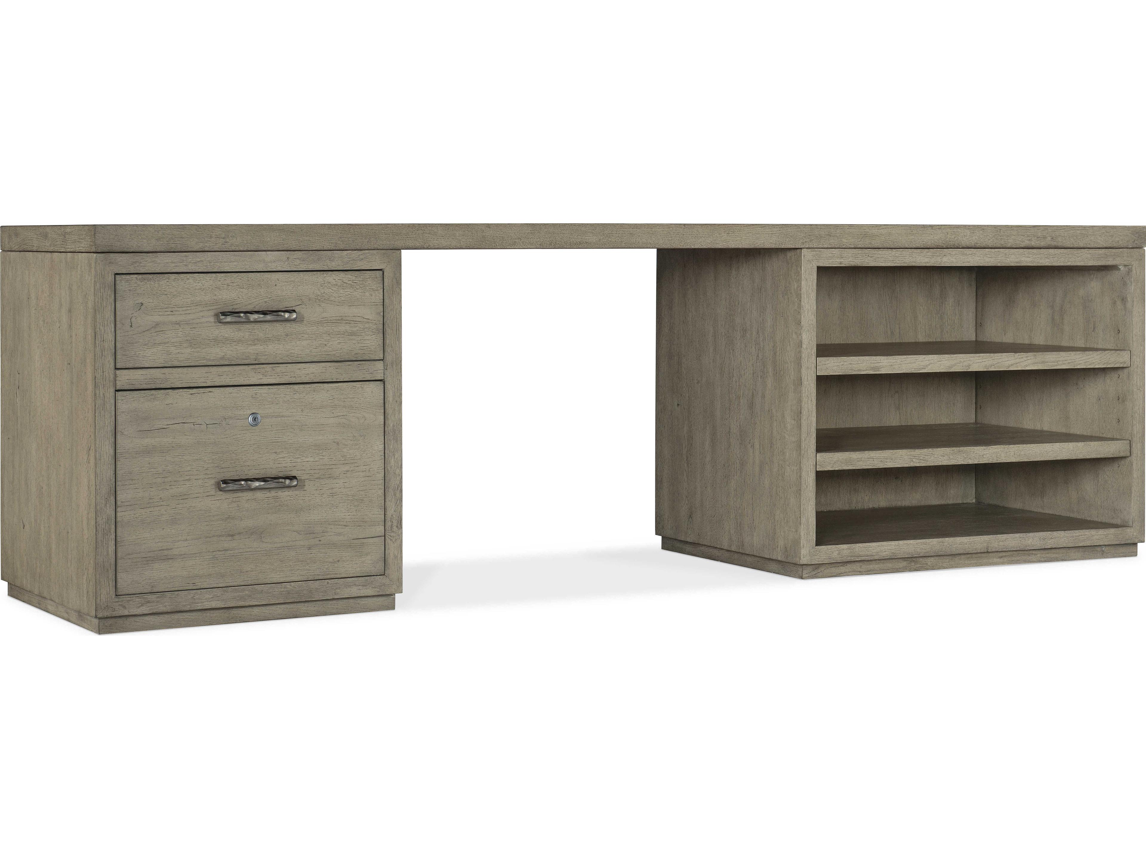 Linville Falls Wood Gray Oak Secretary Desk with One File and Open Cabinet