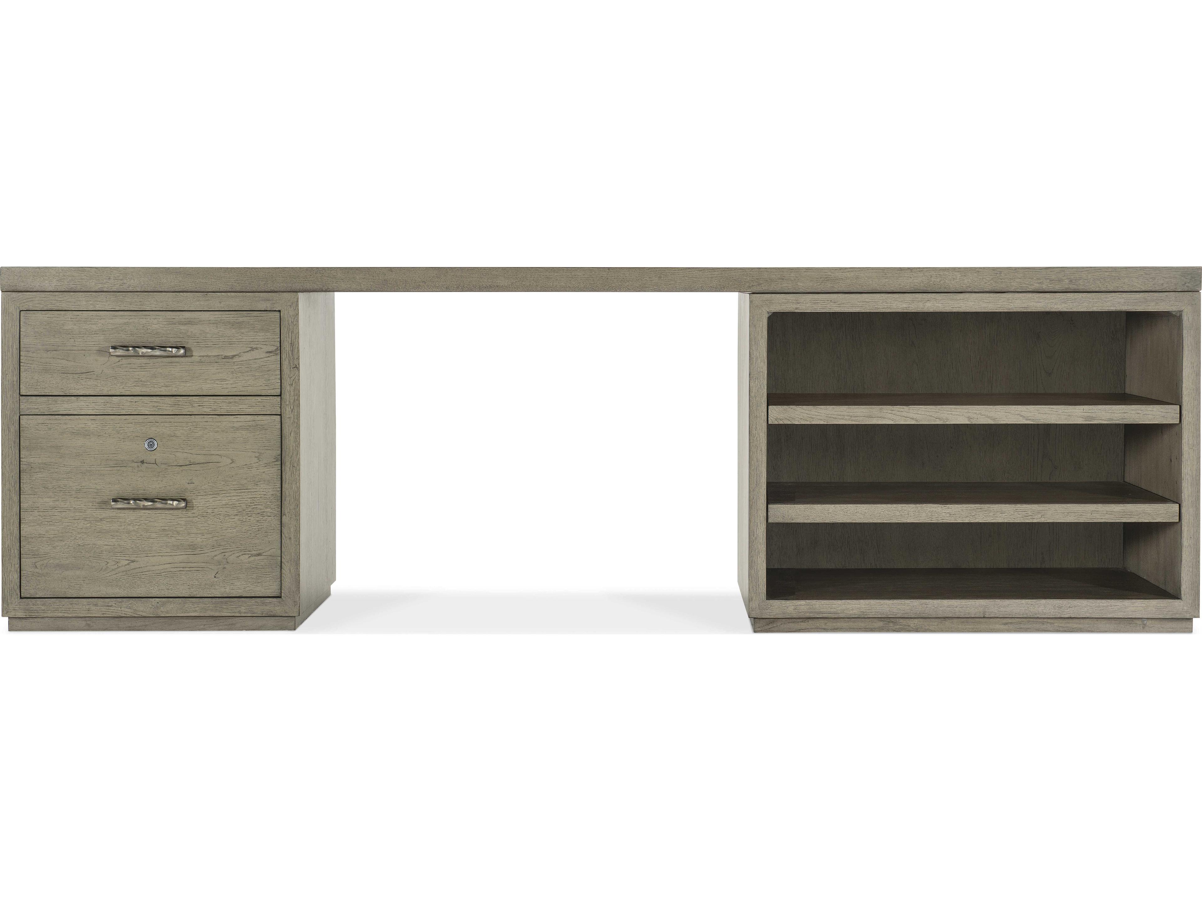 Hooker Furniture Linville Falls Wood Gray Oak Secretary Desk with One File and Open Cabinet