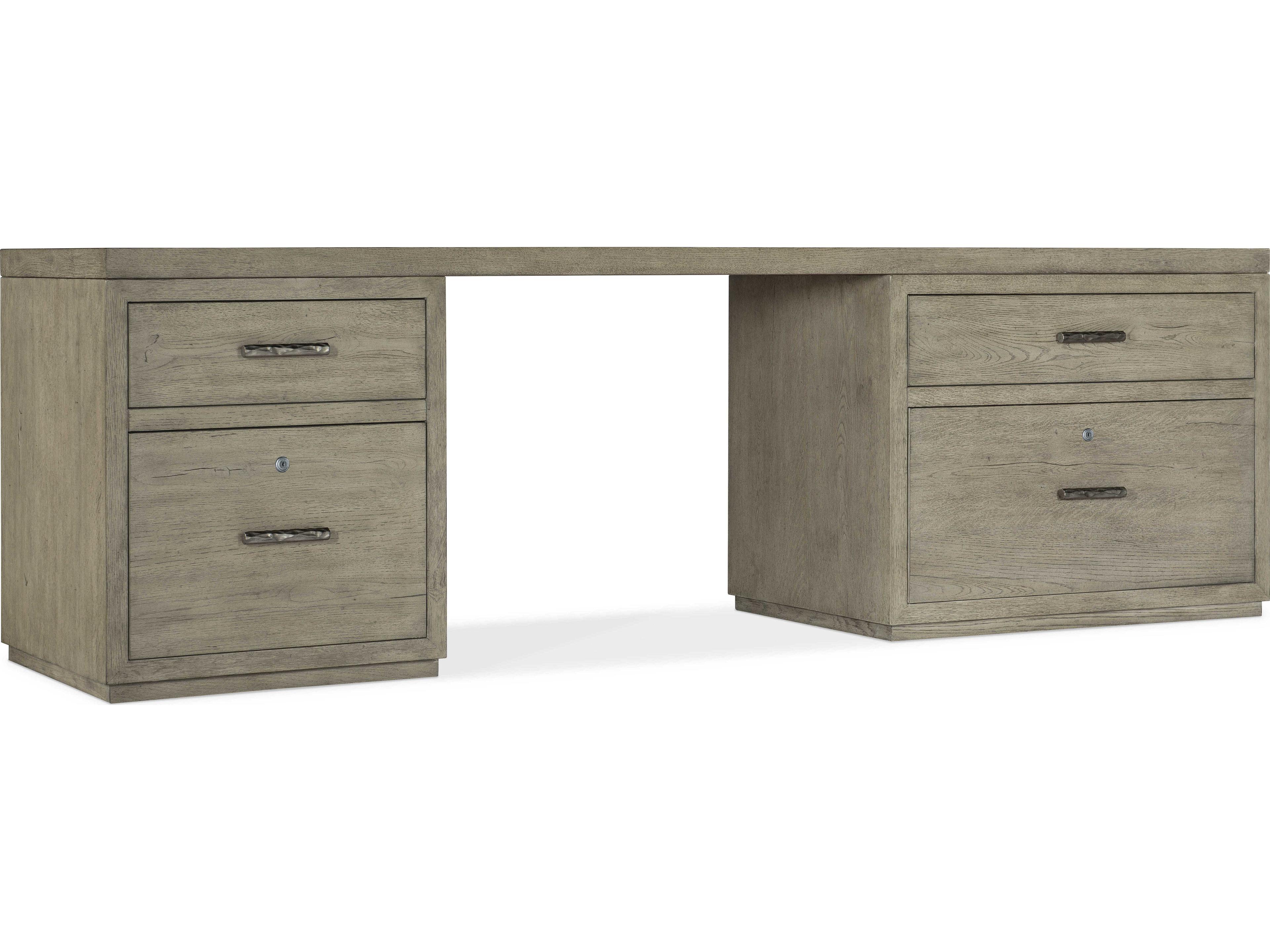 Linville Falls Wood Gray Oak Secretary Desk with Small File and Lateral