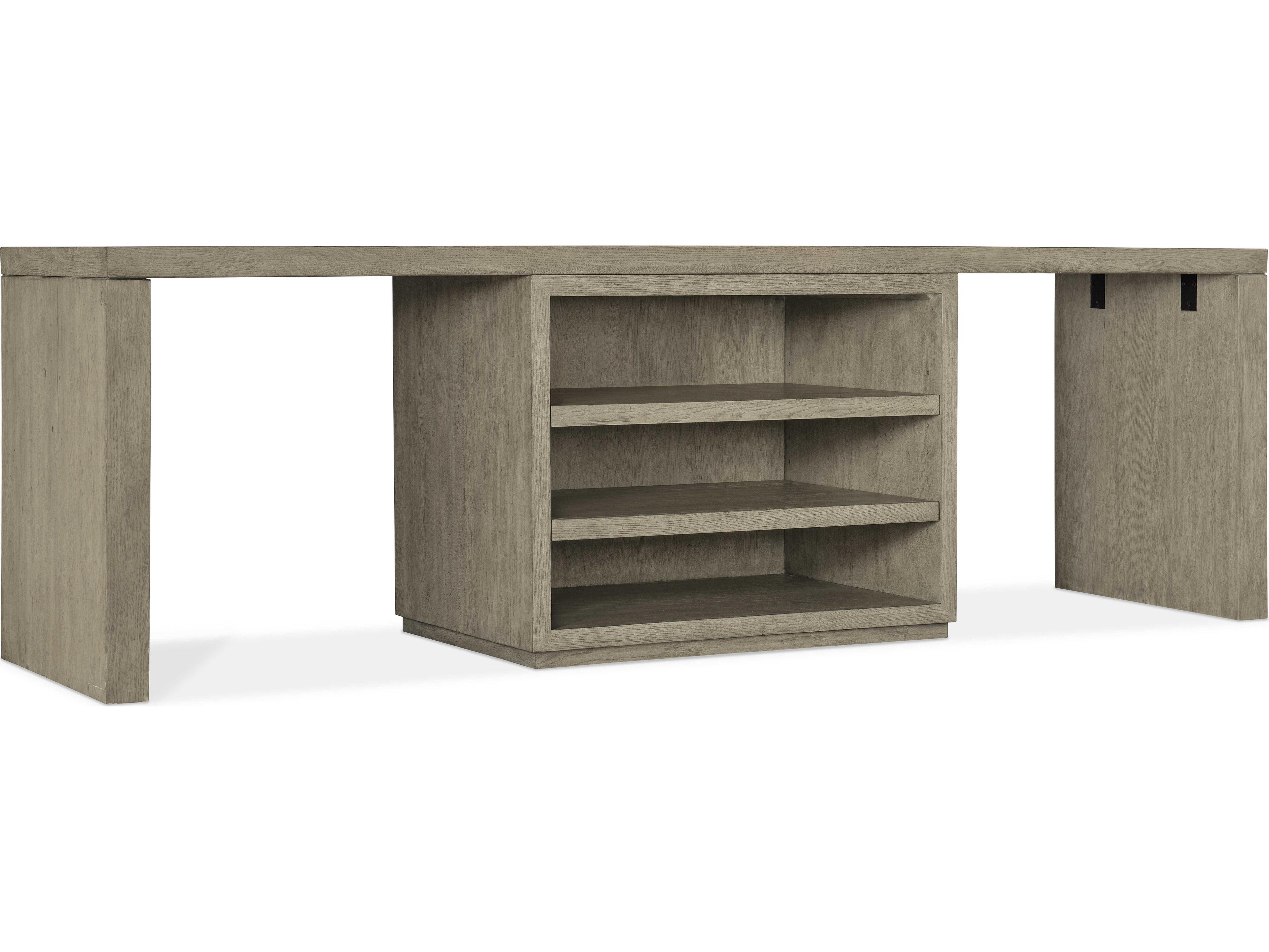 Linville Falls Wood Gray Oak Secretary Desk with Centered Open Cabinet