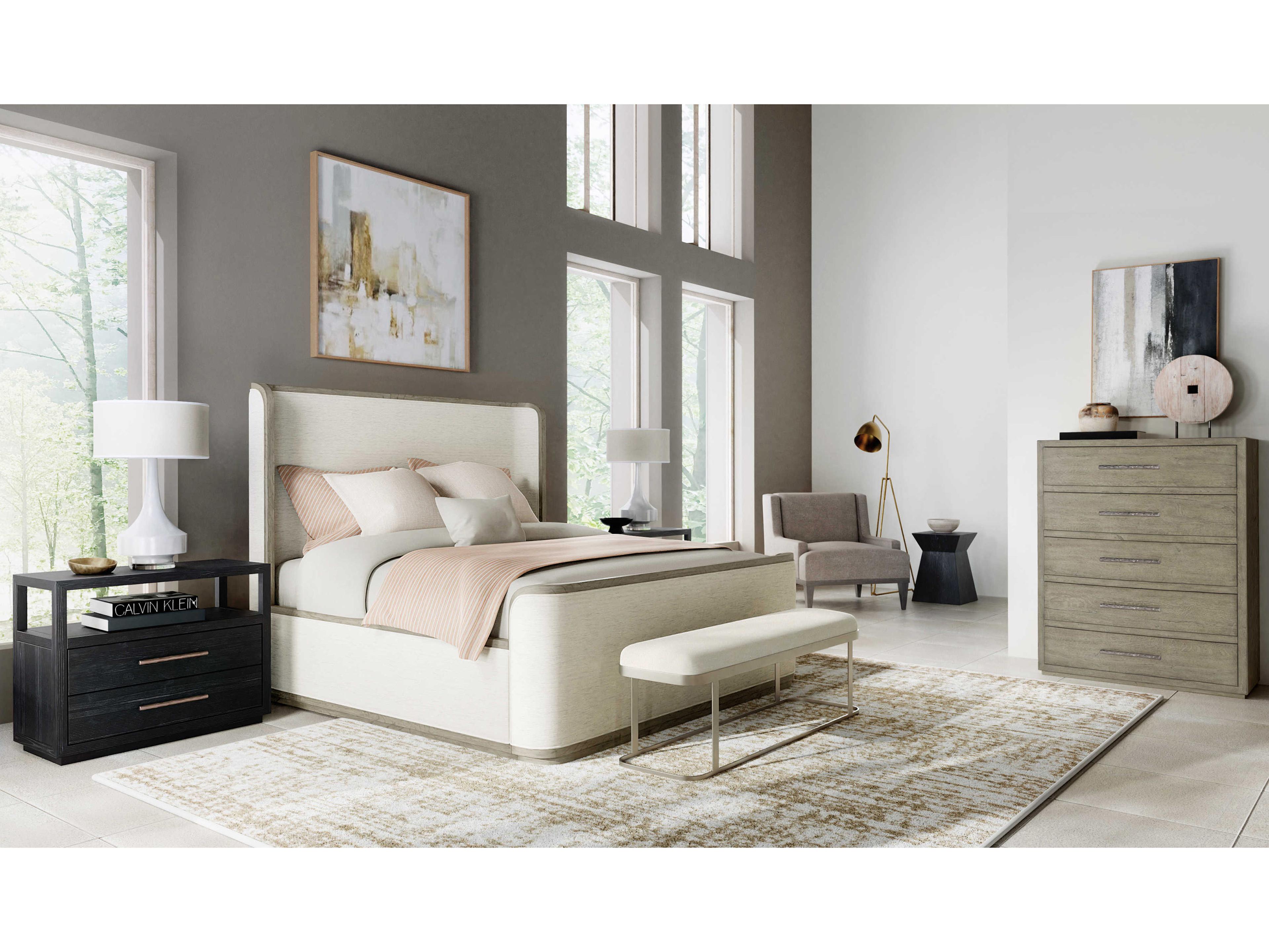 Hooker Furniture Linville Falls Boones Merino Pearl Wood White Solid Upholstered California King Platform Bed