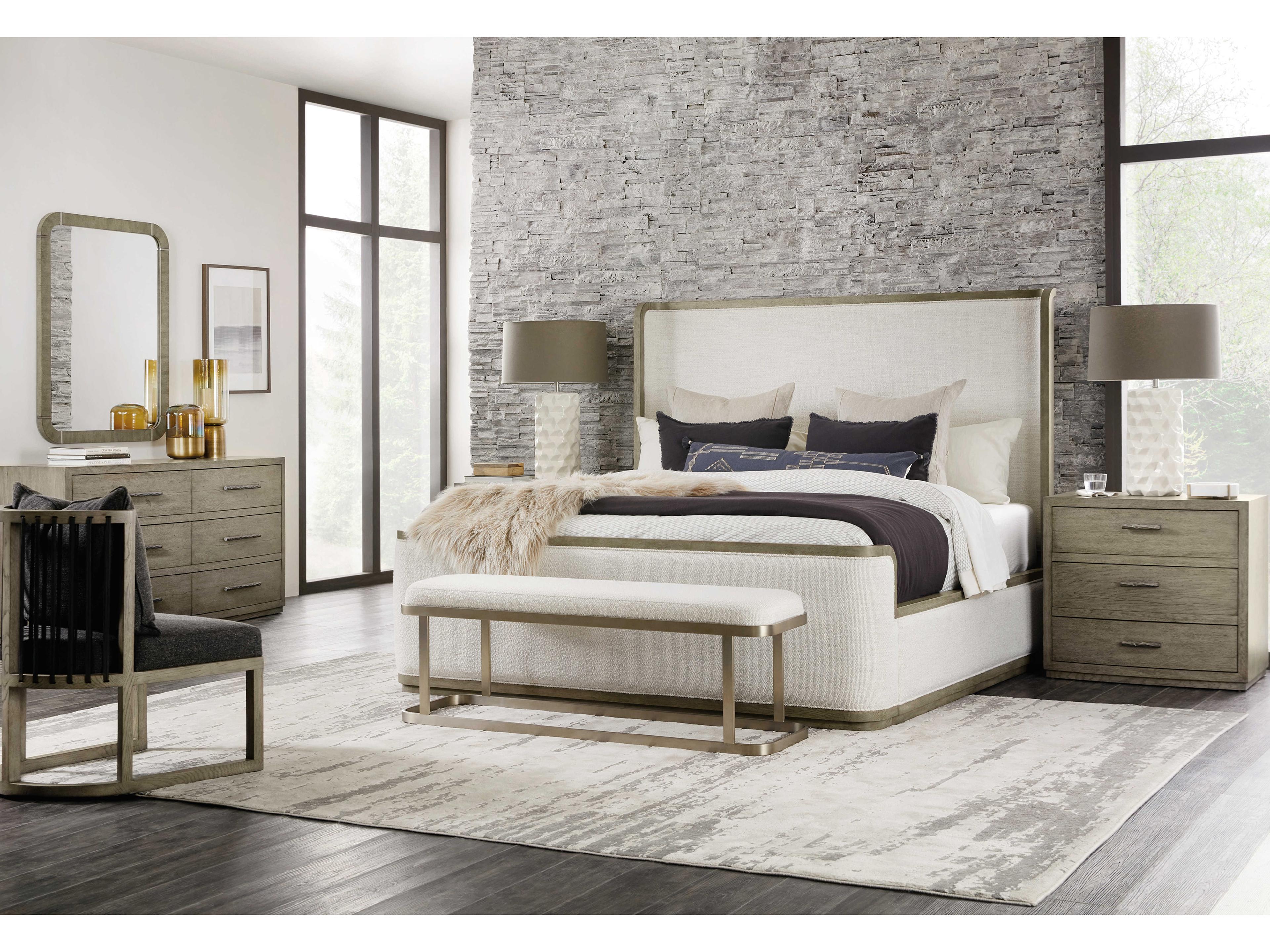 Hooker Furniture Linville Falls Boones Merino Pearl Wood White Solid Upholstered California King Platform Bed