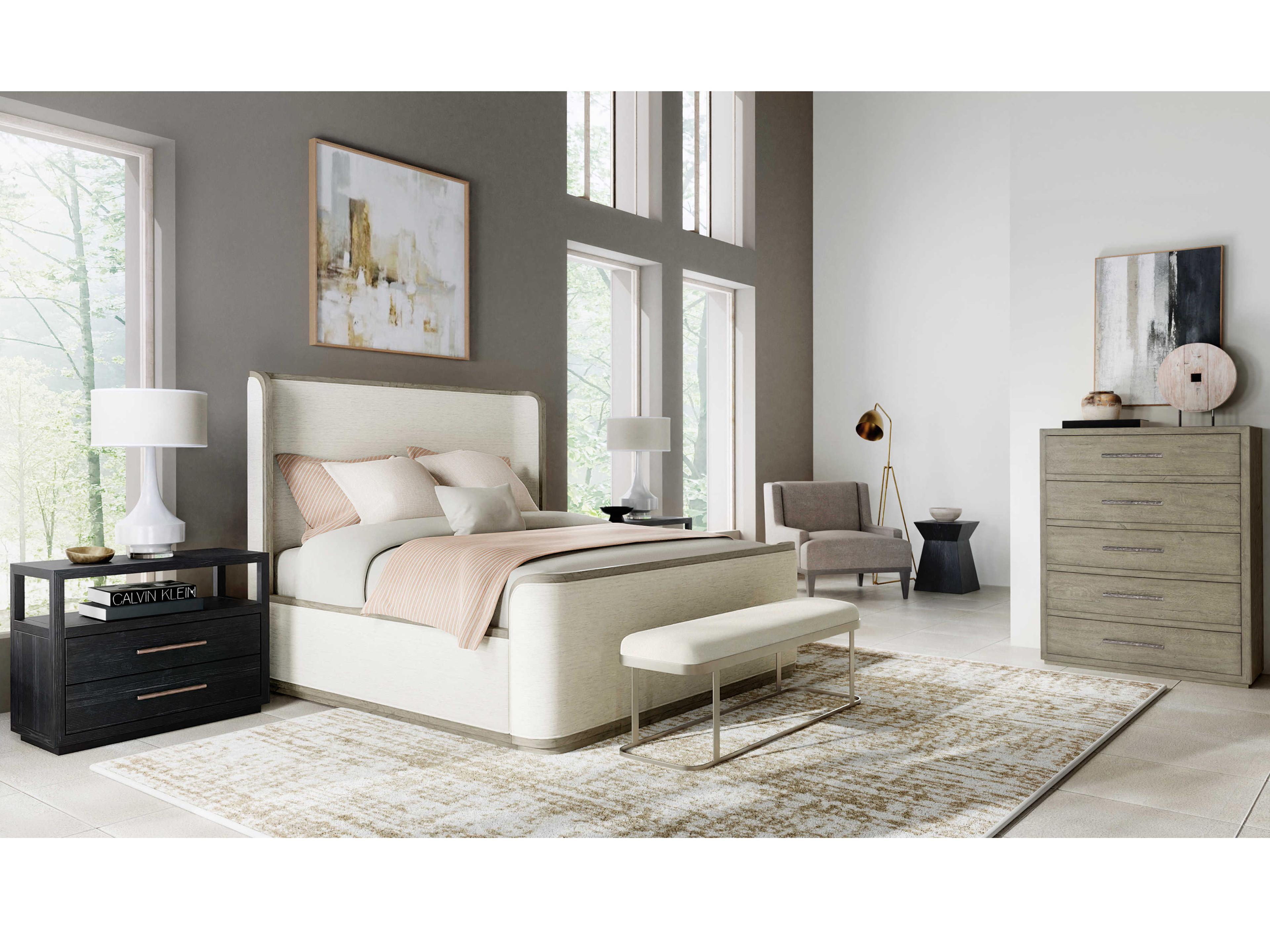 Luxecor Heritage Boones Merino Pearl Wood White Solid Upholstered King Platform Bed