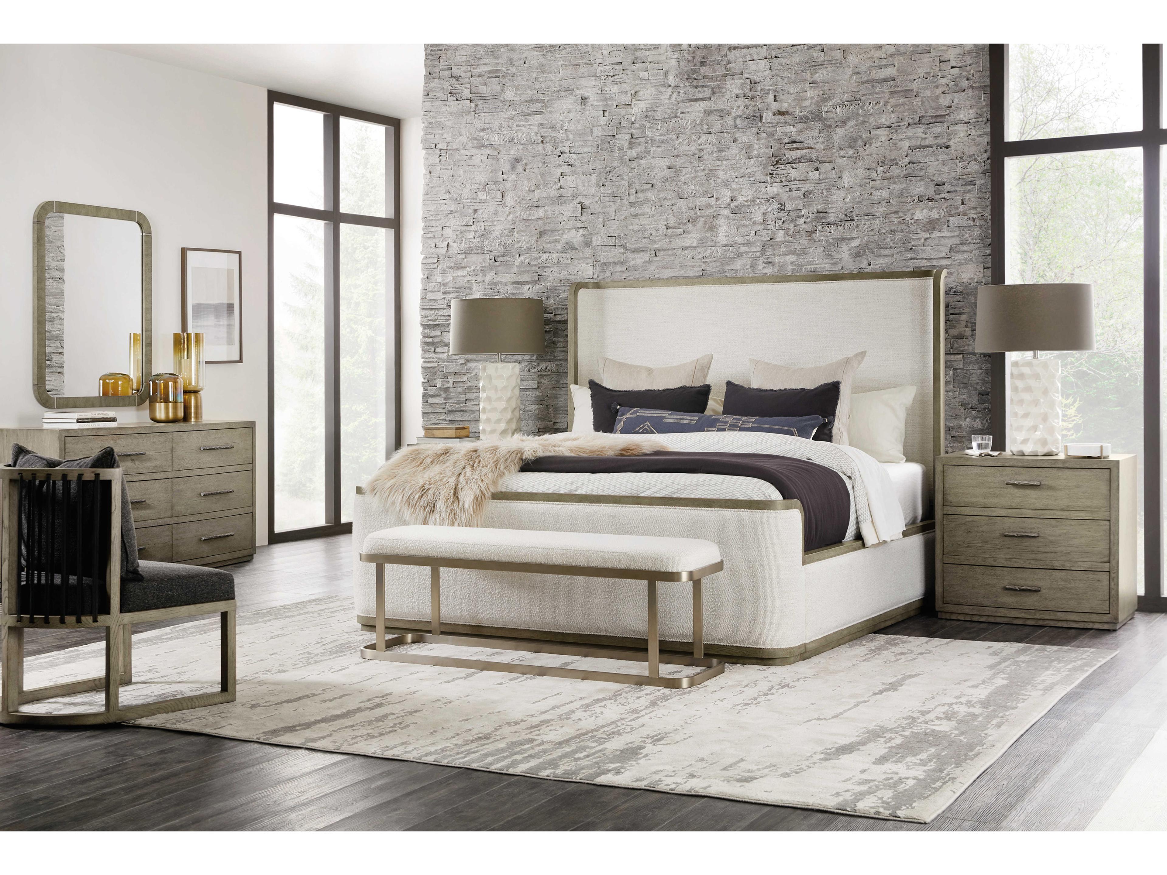 Luxecor Heritage Boones Merino Pearl Wood White Solid Upholstered King Platform Bed