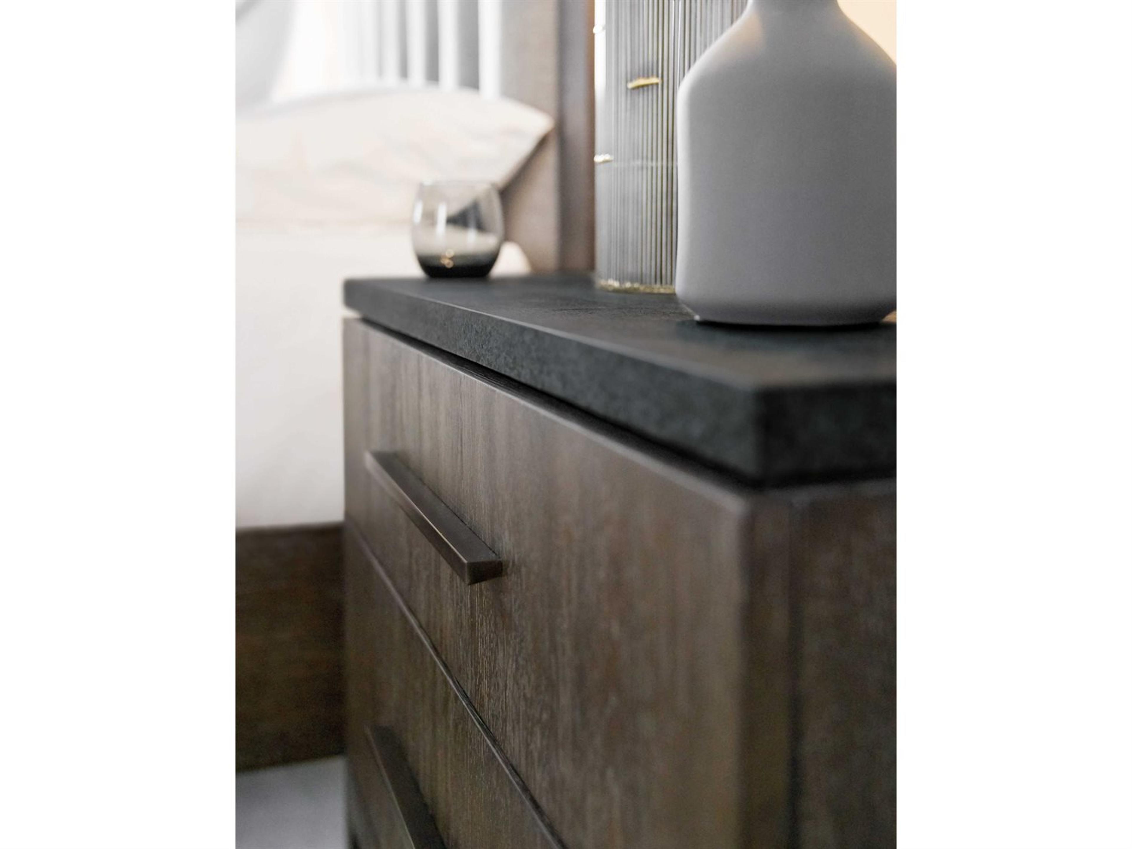Hooker Furniture Miramar - Aventura San Marcos Stone Top 2-Drawers Brown Oak Wood Nightstand