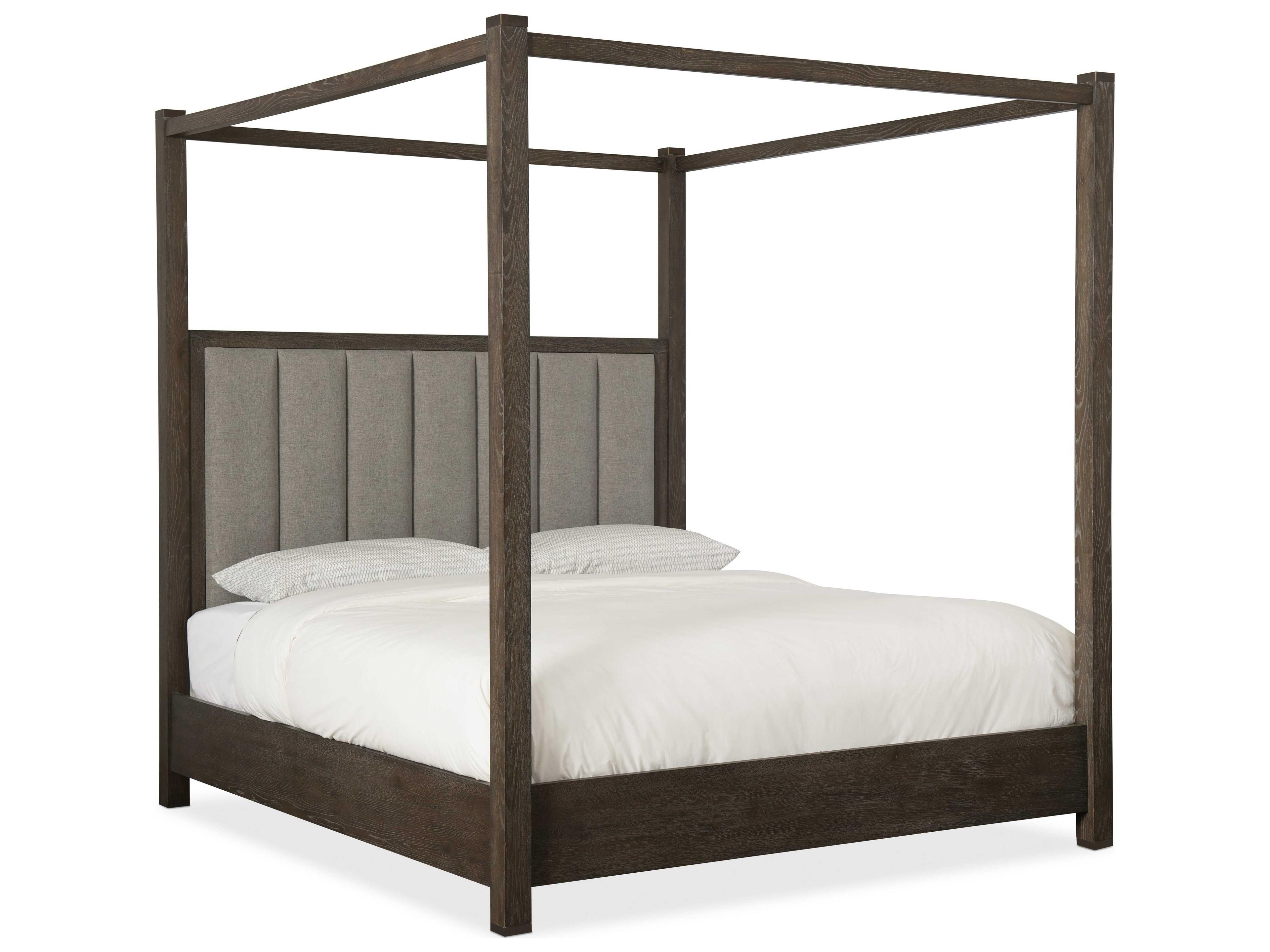Miramar - Aventura Jackson Dark Wood Cleary Cement Brown Oak Upholstered King Poster Bed