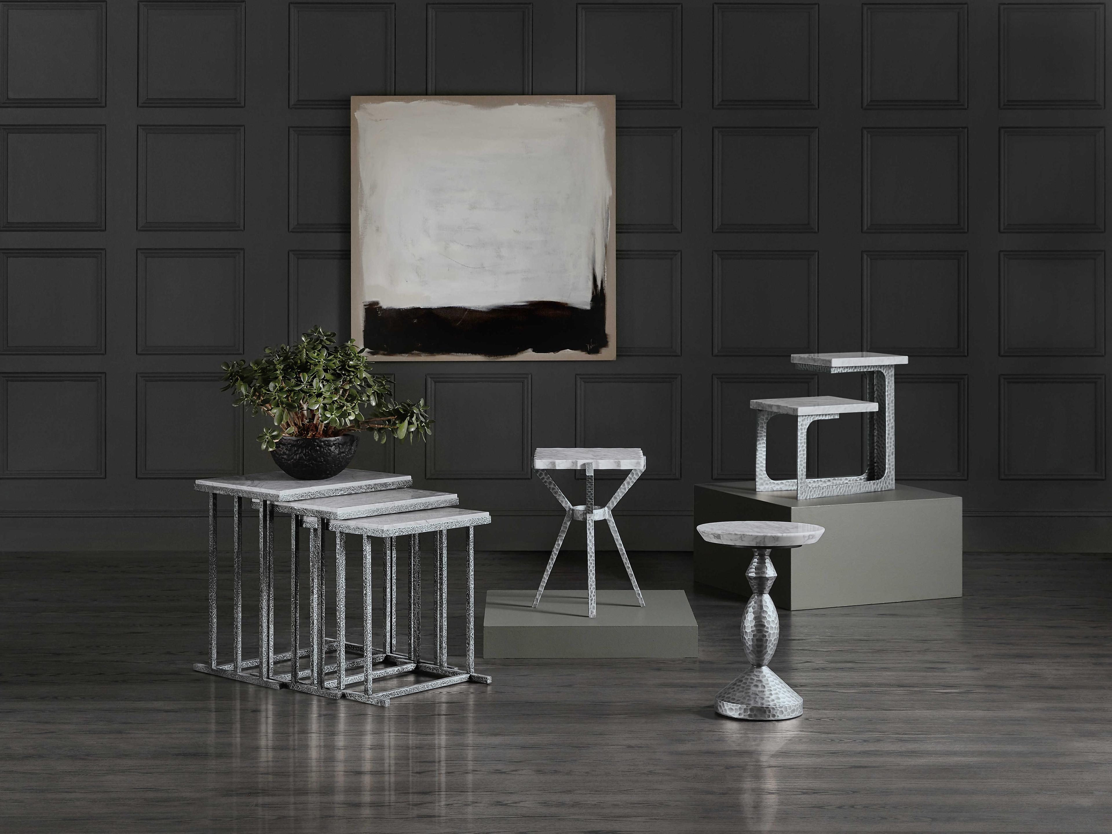 Hooker Furniture Melange Square Carrara Marble Silver End Table