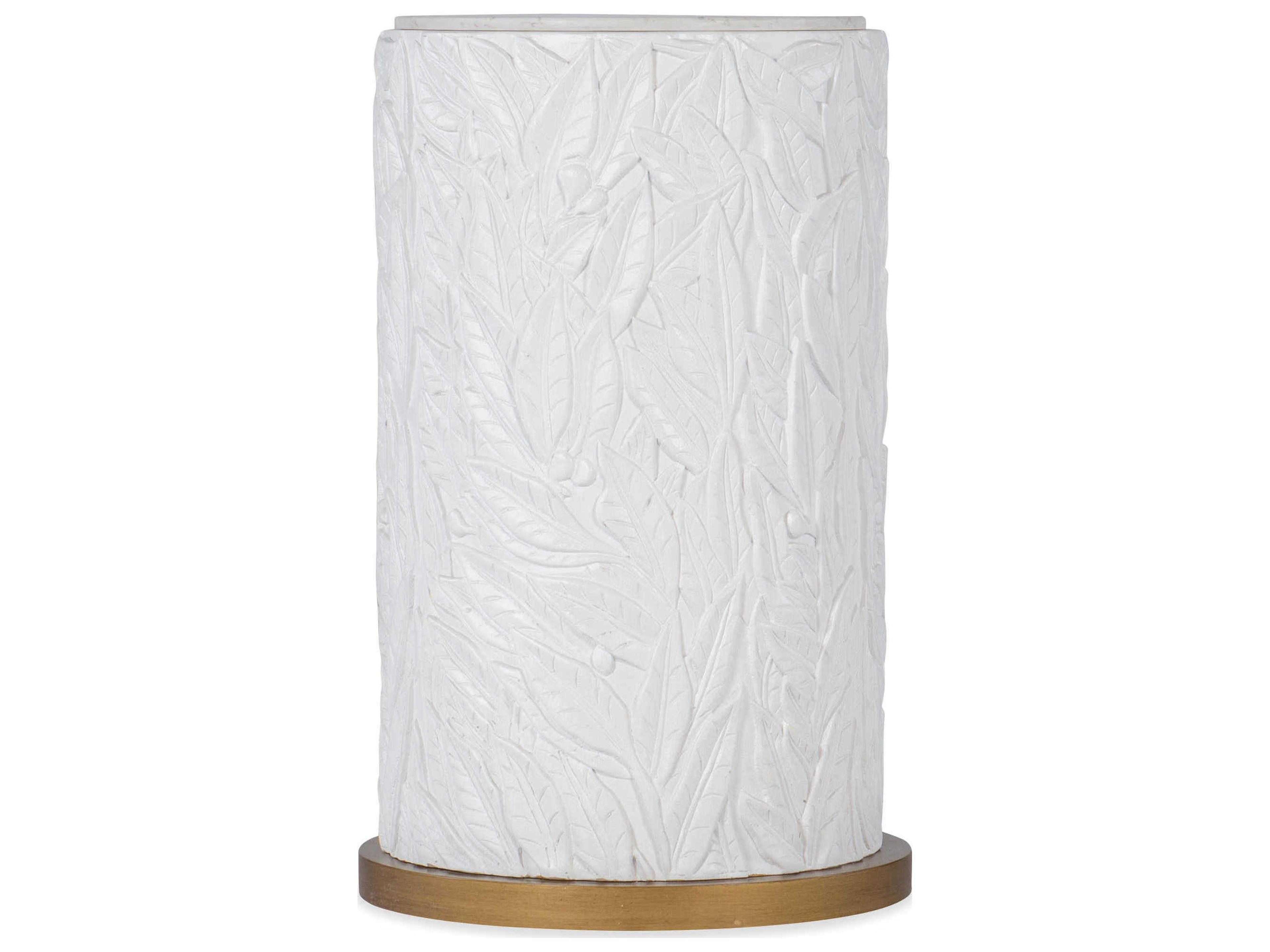 Melange Round Faux Stone White Brushed Gold End Table